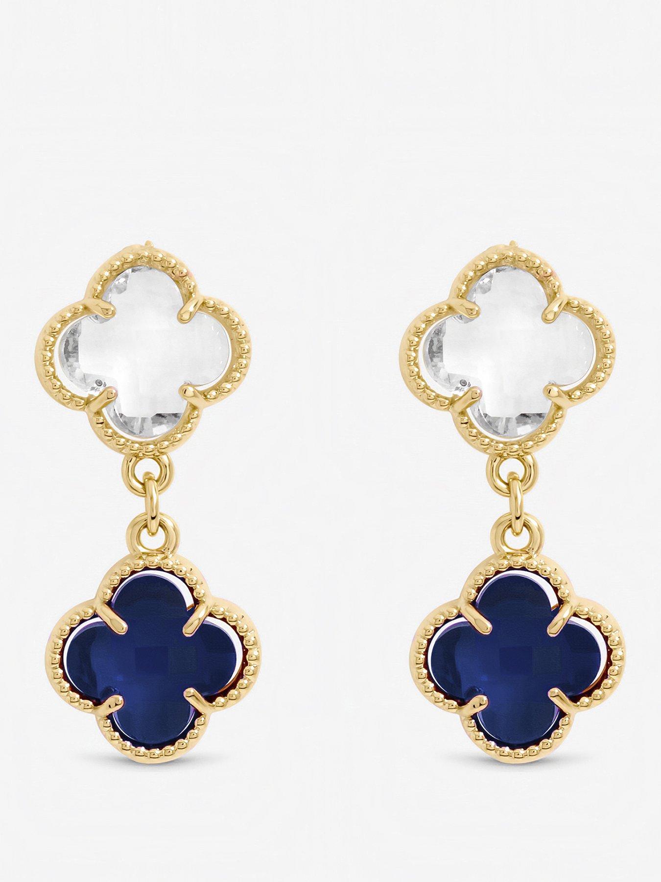 Image 1 of 1 of Jon Richard Silver Plated Sapphire and Crystal Clover Drop Earrings