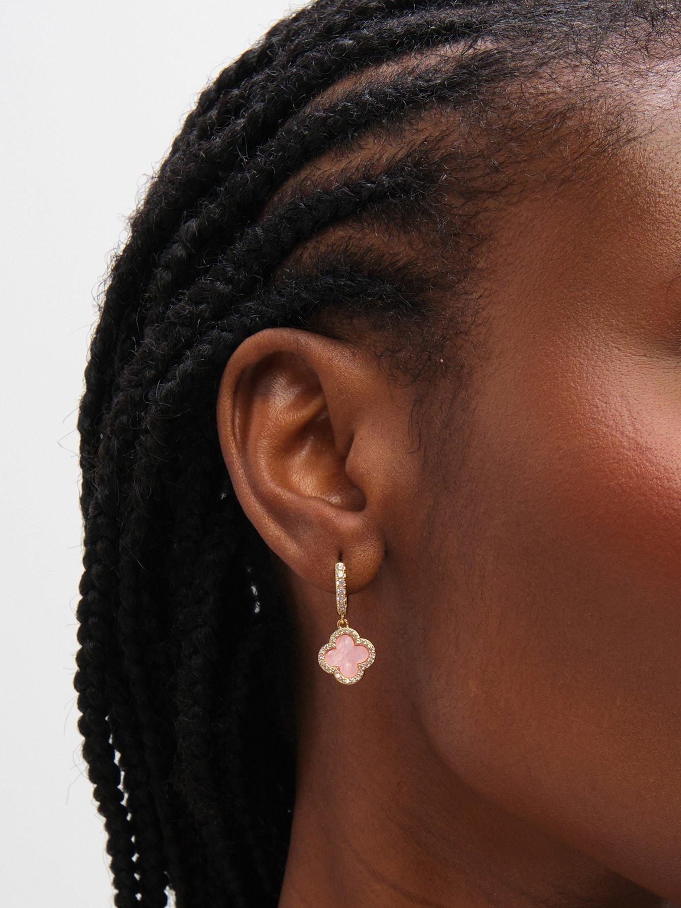 Jon Richard Gold Plated and Pink Clover Huggie Earrings