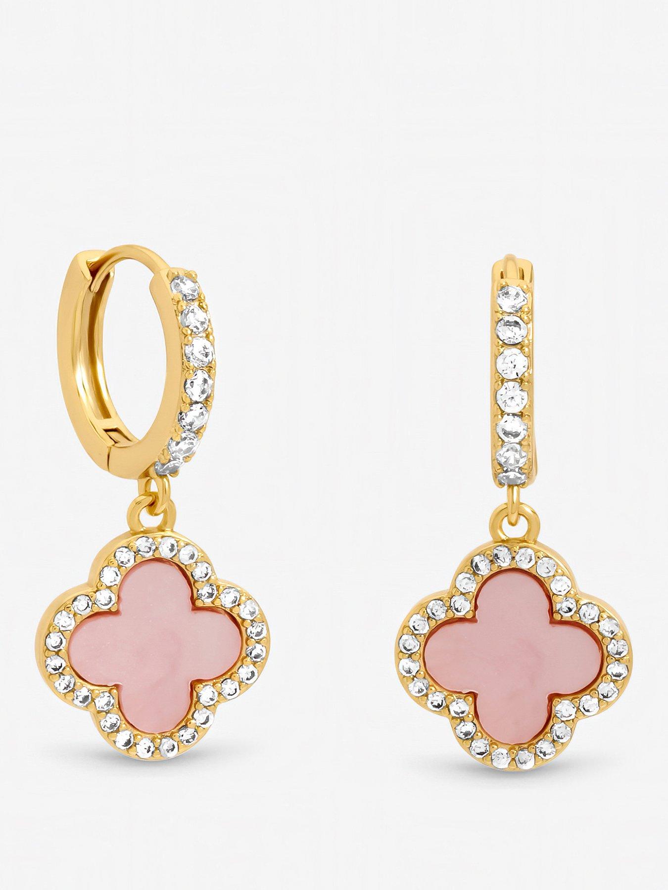 Jon Richard Gold Plated and Pink Clover Huggie Earrings