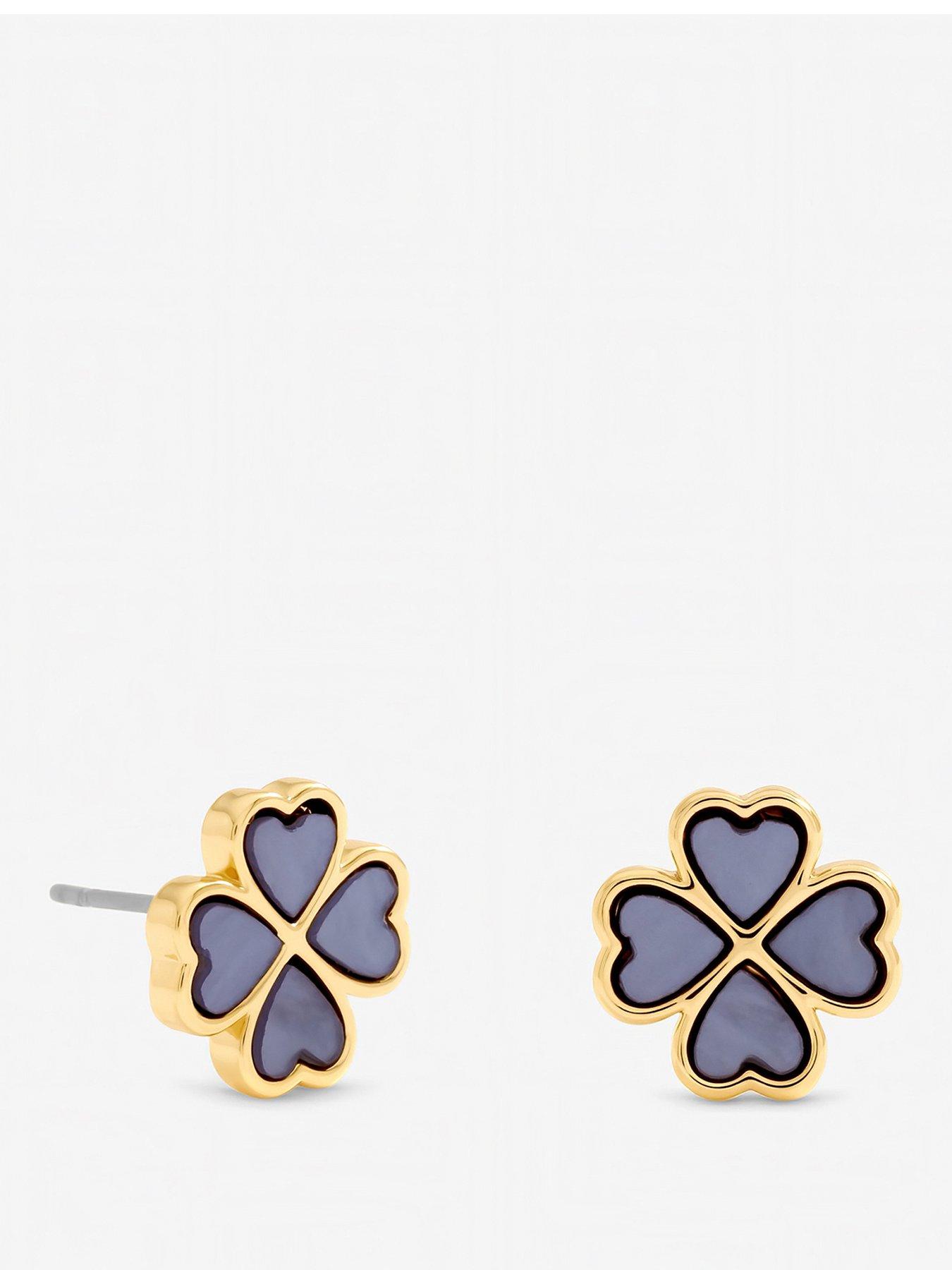 Jon Richard Gold Plated and Lilac Clover Heart Stud Earrings