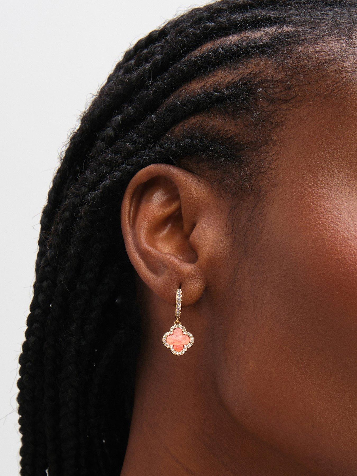 Jon Richard Gold Plated and Coral Clover Huggie Earrings