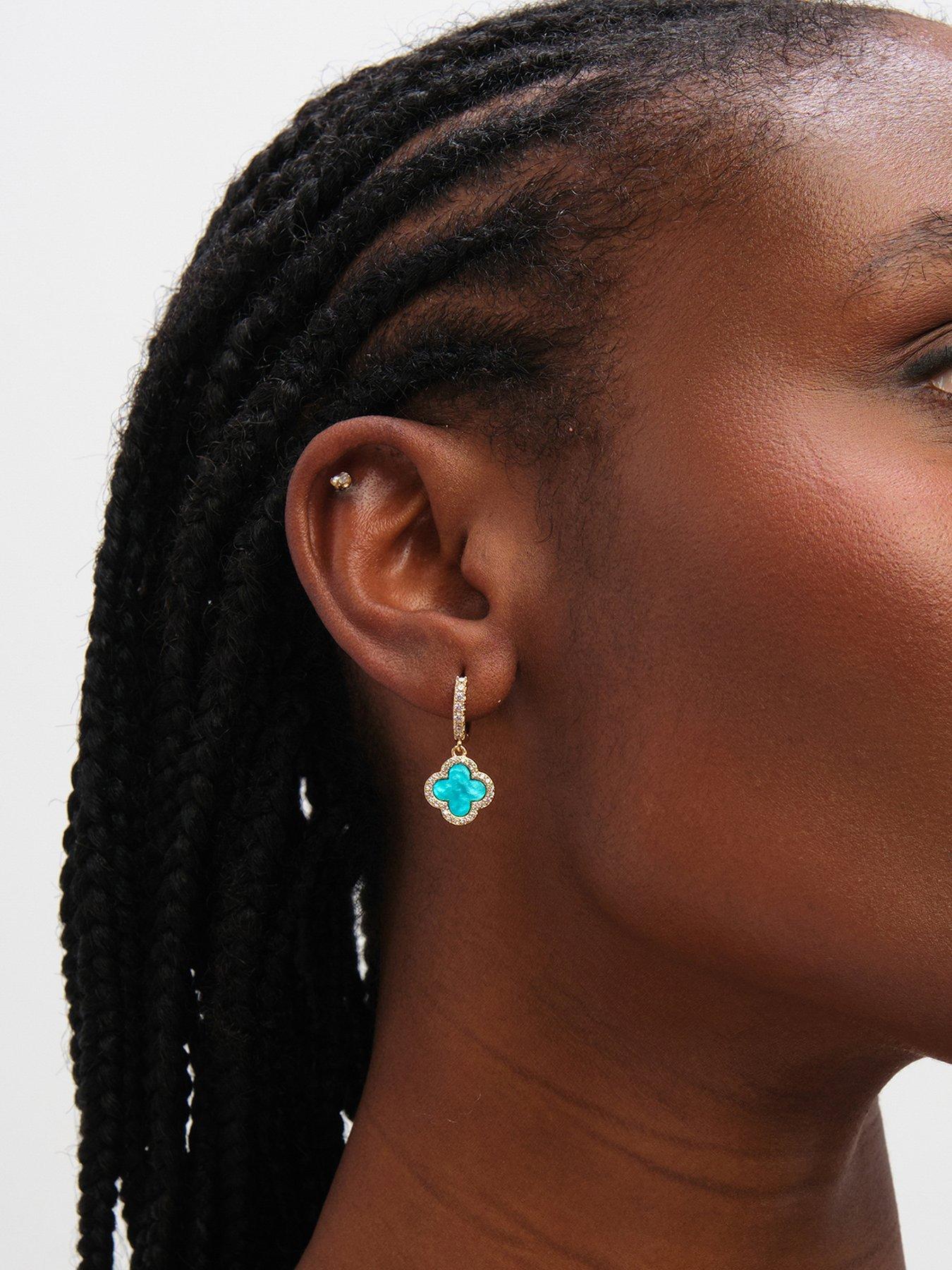 Image 1 of 3 of Jon Richard Gold Plated Blue Clover Huggie Earrings