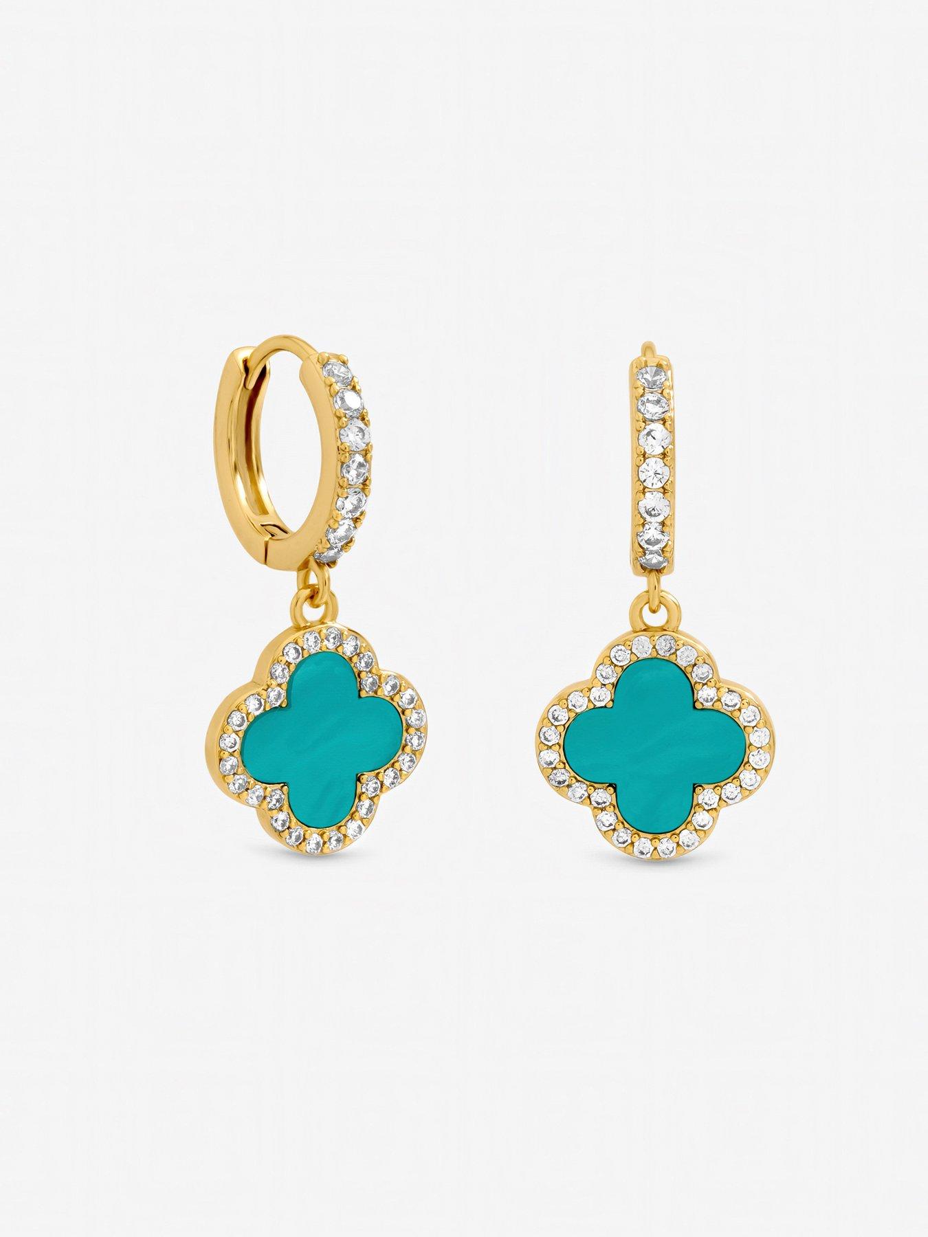 Image 2 of 3 of Jon Richard Gold Plated Blue Clover Huggie Earrings