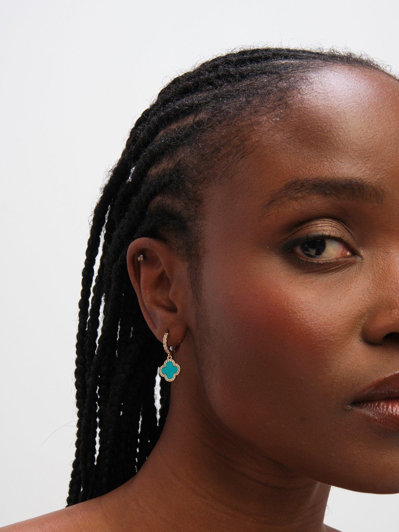 Image 3 of 3 of Jon Richard Gold Plated Blue Clover Huggie Earrings