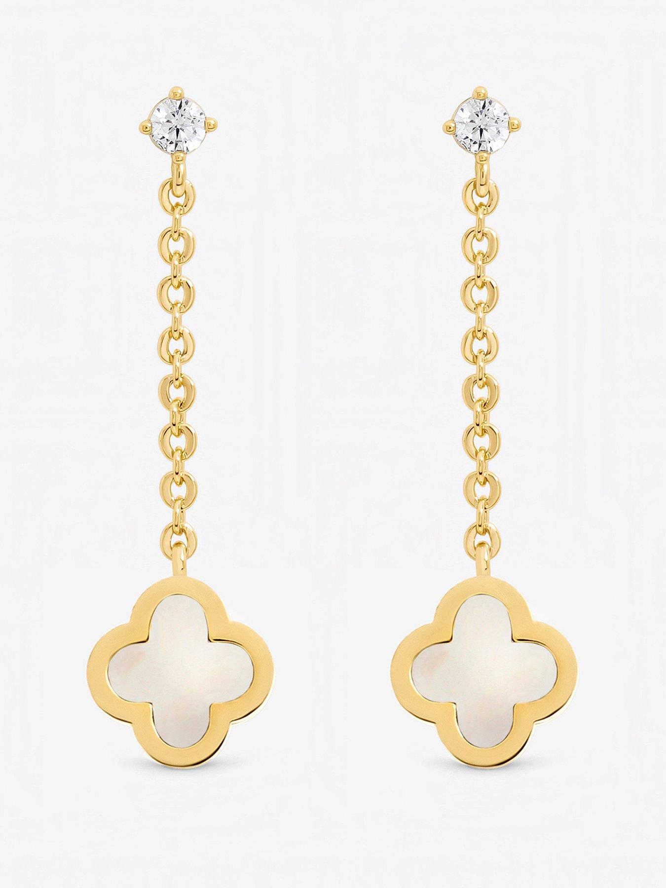 Jon Richard Gold Plated and Mother of Pearl Clover Chain Drop Earrings