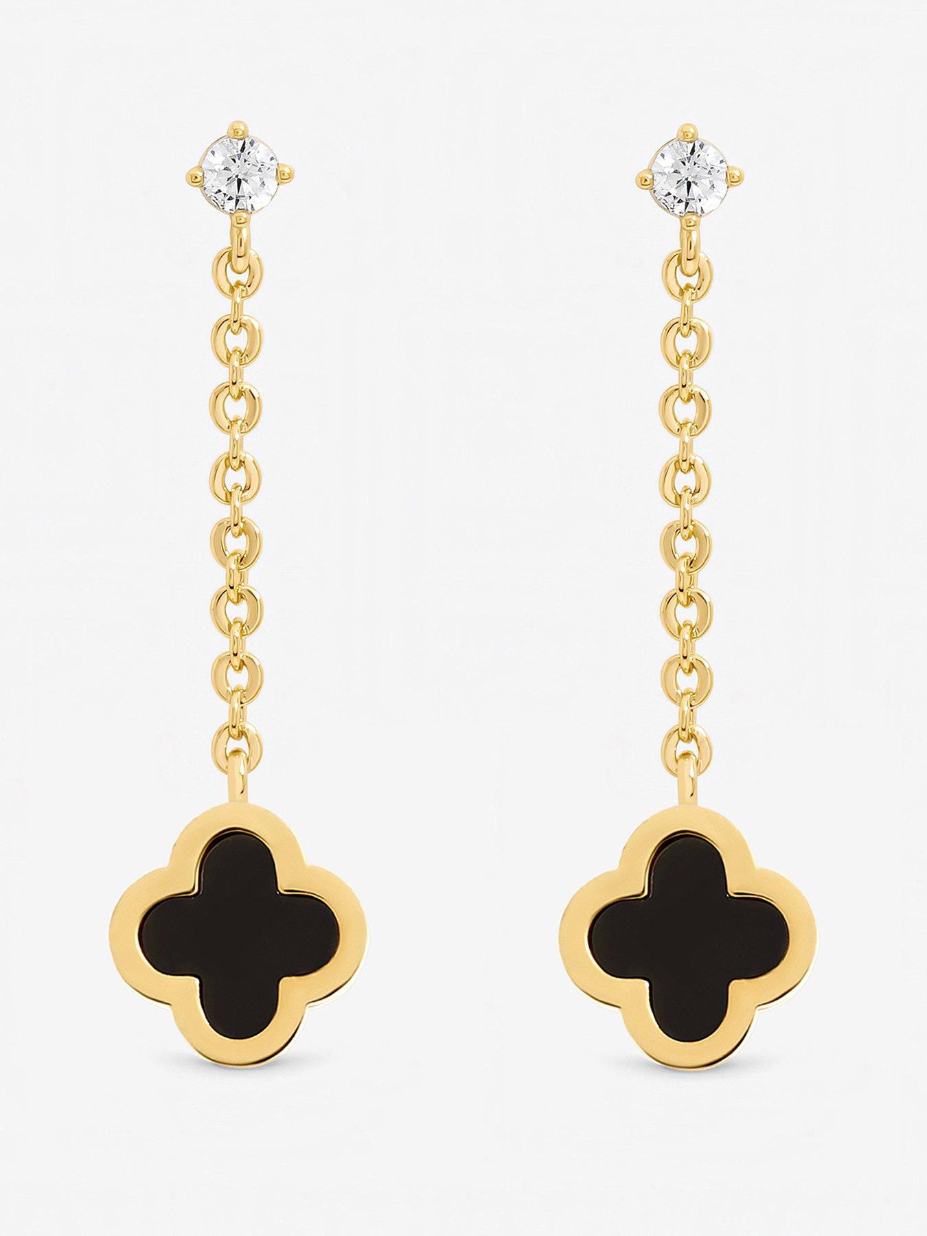 Jon Richard Gold Plated and Jet Clover Chain Drop Earrings