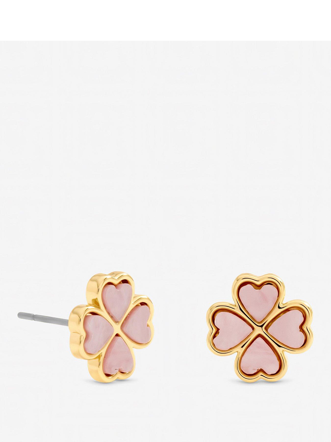 Jon Richard Gold Plated and Pink Heart Clover Stud Earrings