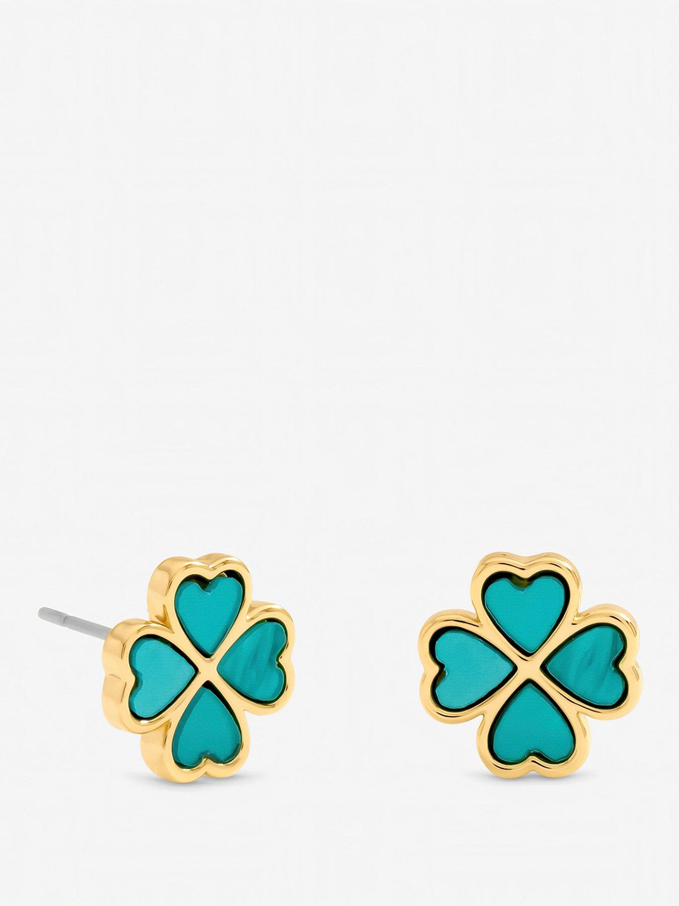 Jon Richard Jon Richard Gold Plated and Turquoise Clover Huggie Earrings