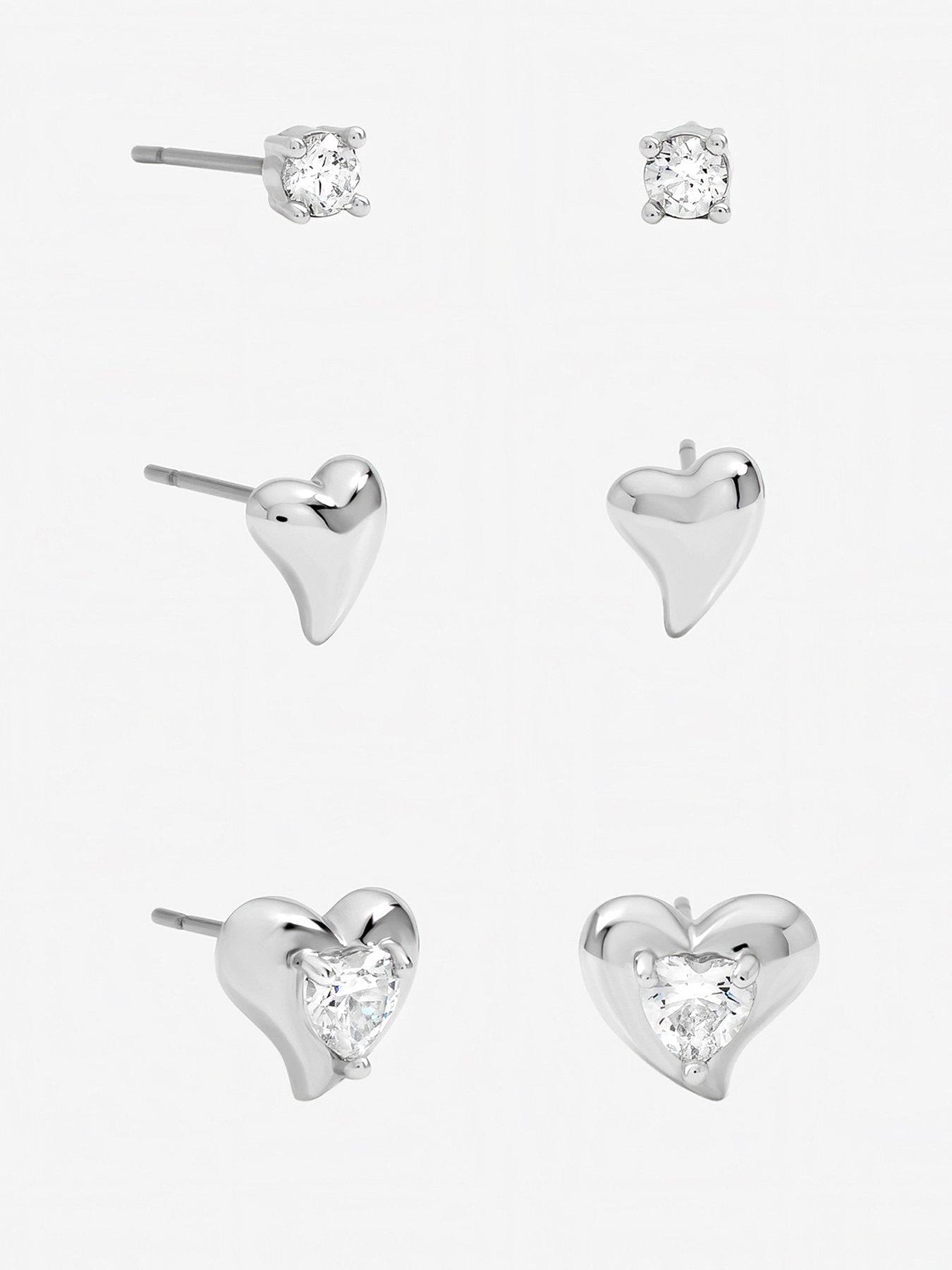 Jon Richard Rhodium Plated and Cubic Zirconia Heart Earrings - Multipack