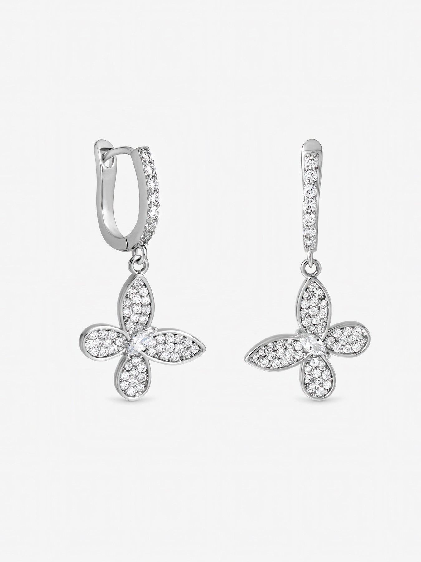 Image 2 of 3 of Jon Richard Rhodium Plated and Pave Butterfly Huggie Earrings
