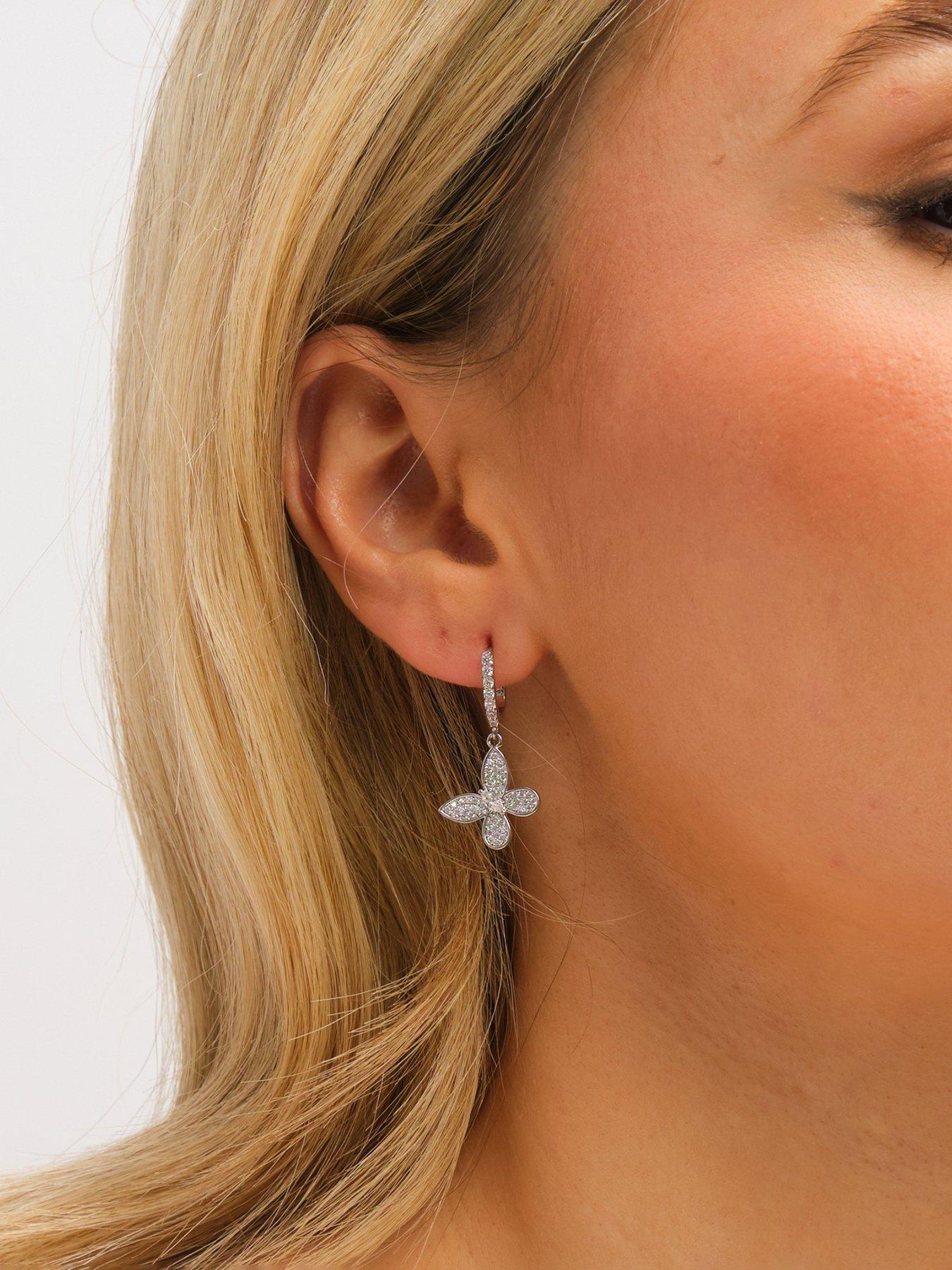 Image 3 of 3 of Jon Richard Rhodium Plated and Pave Butterfly Huggie Earrings