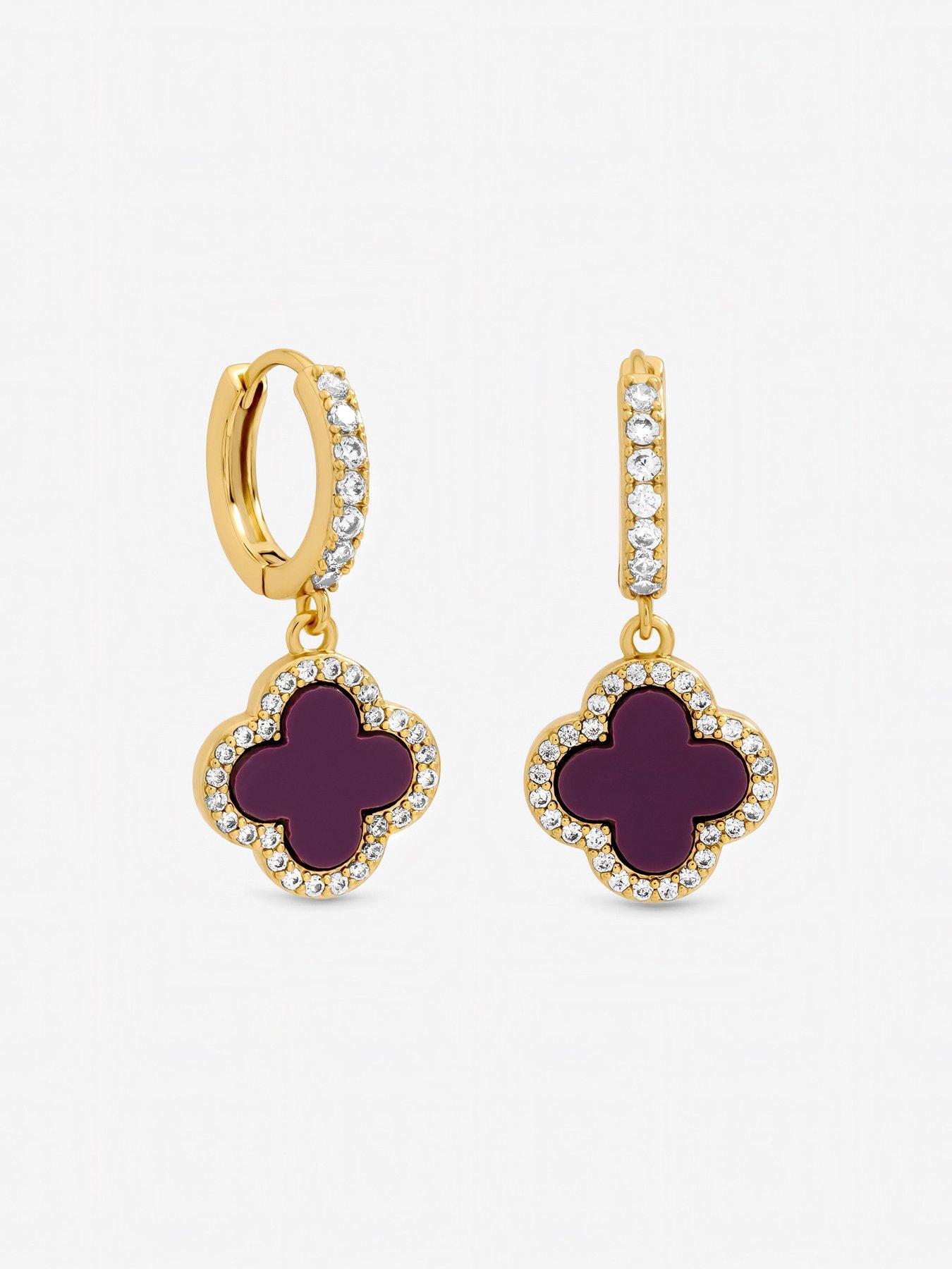 Image 2 of 2 of Jon Richard Gold Plated and Purple Clover Huggie Earrings