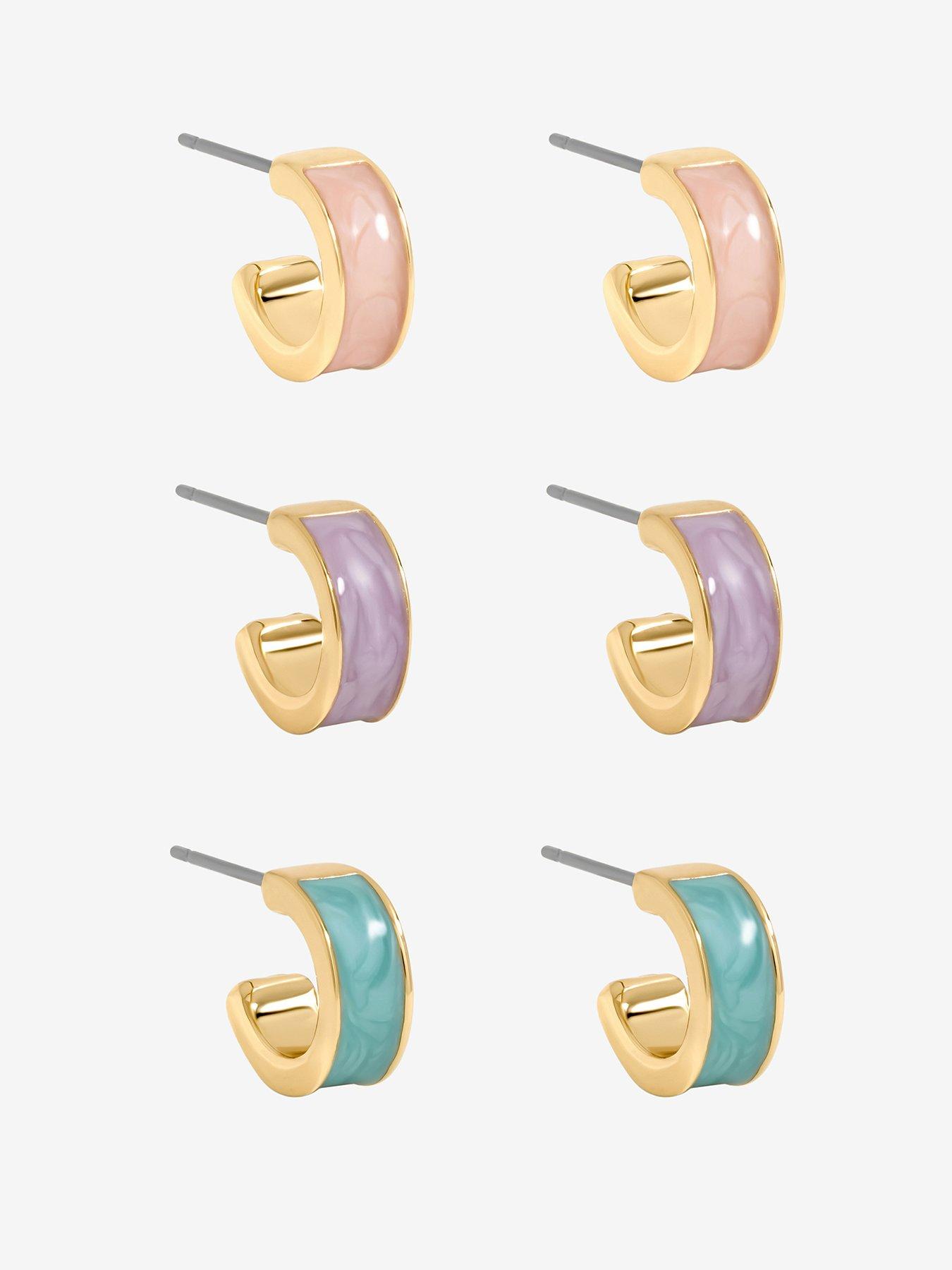 Mood Gold Plated Pastel Hoop Earrings - Pack of 3