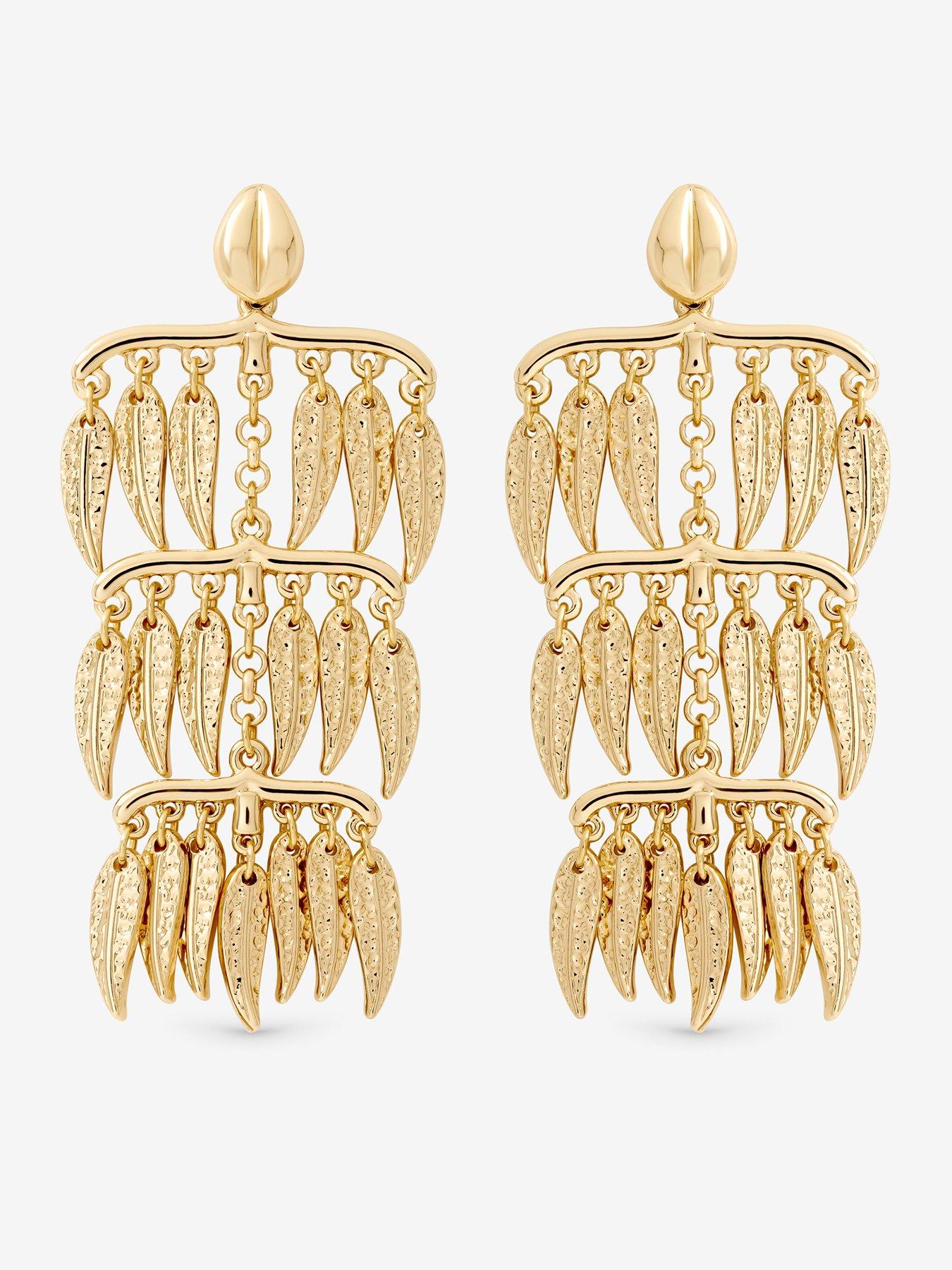 Image 2 of 3 of Mood Gold Plated Cascading Leaf Earrings