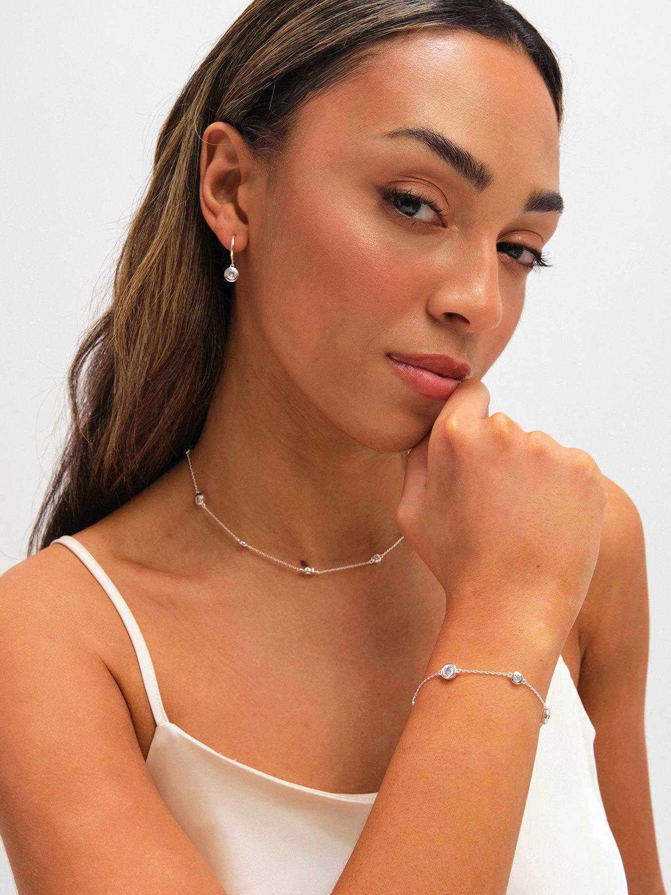 Image 1 of 6 of Jon Richard Jonrichard Silver Plated Cubic Zirconia Bezel Huggie Earrings