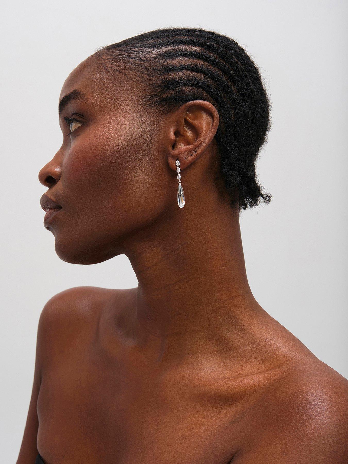 Jon Richard Rhodium Plated Linear Pear Drop Earrings