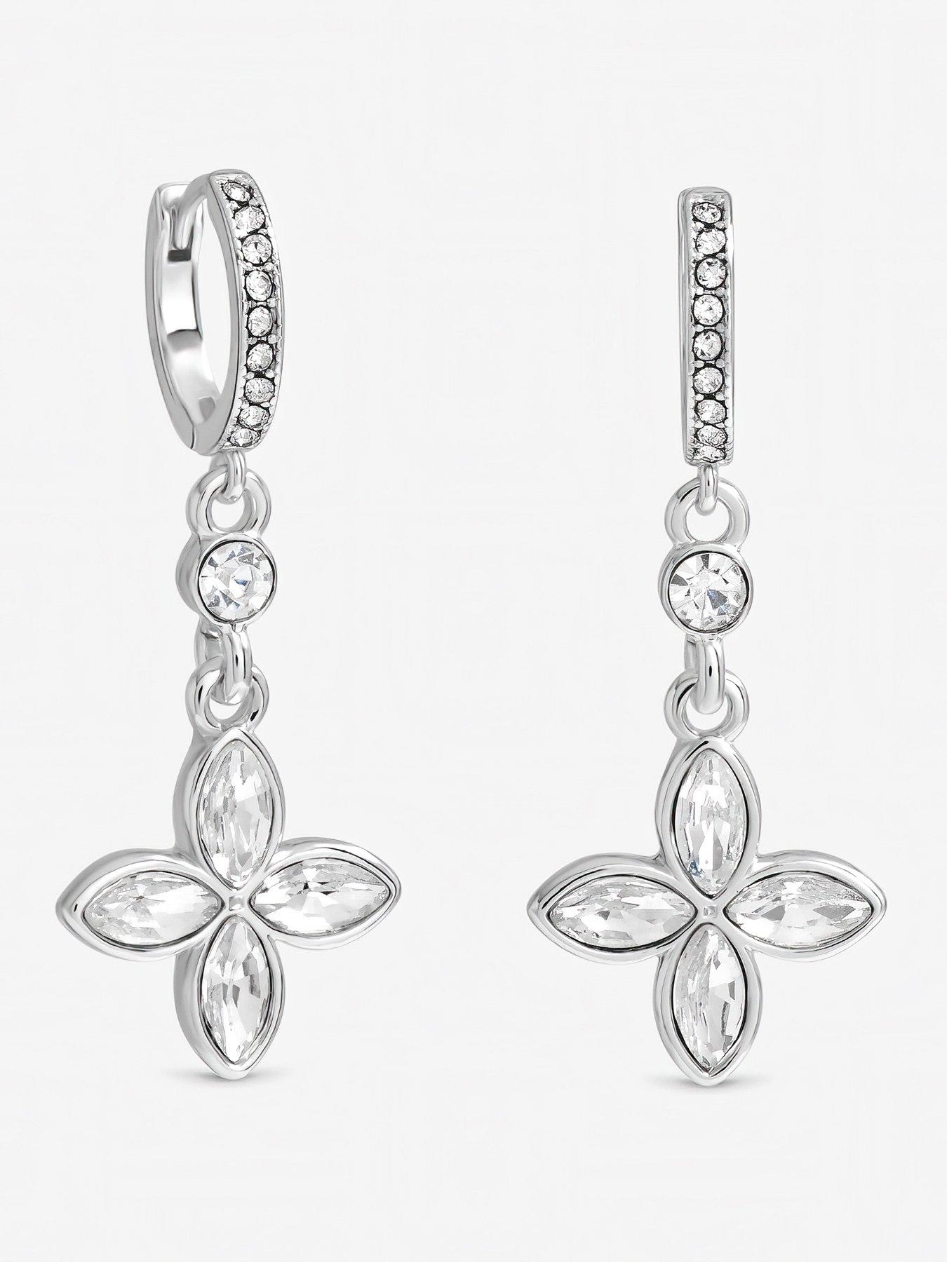 Jon Richard Silver Plated and Crystal Clover Earrings