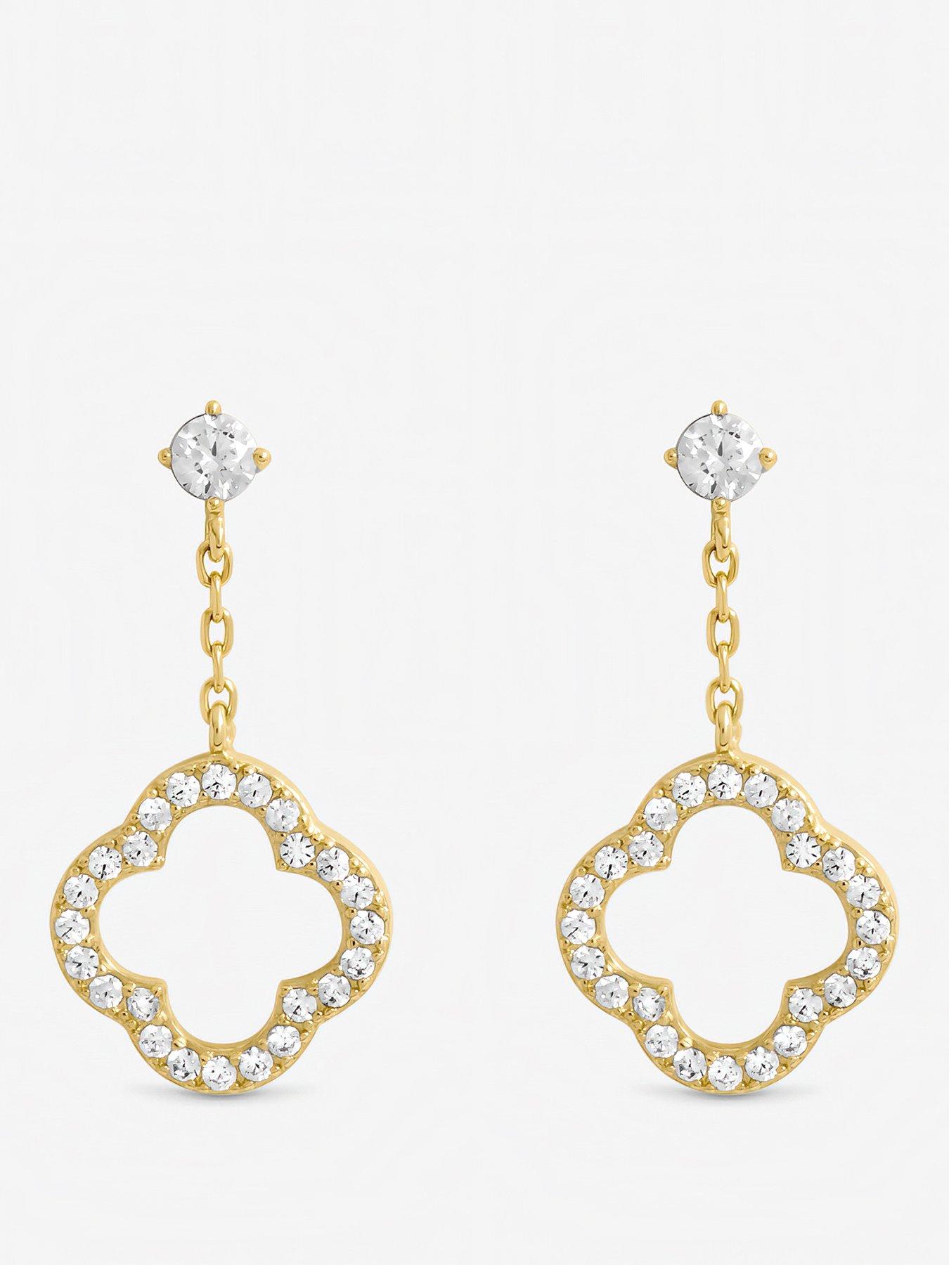Jon Richard Jon Gold Plated and Crystal Open Clover Drop Earrings