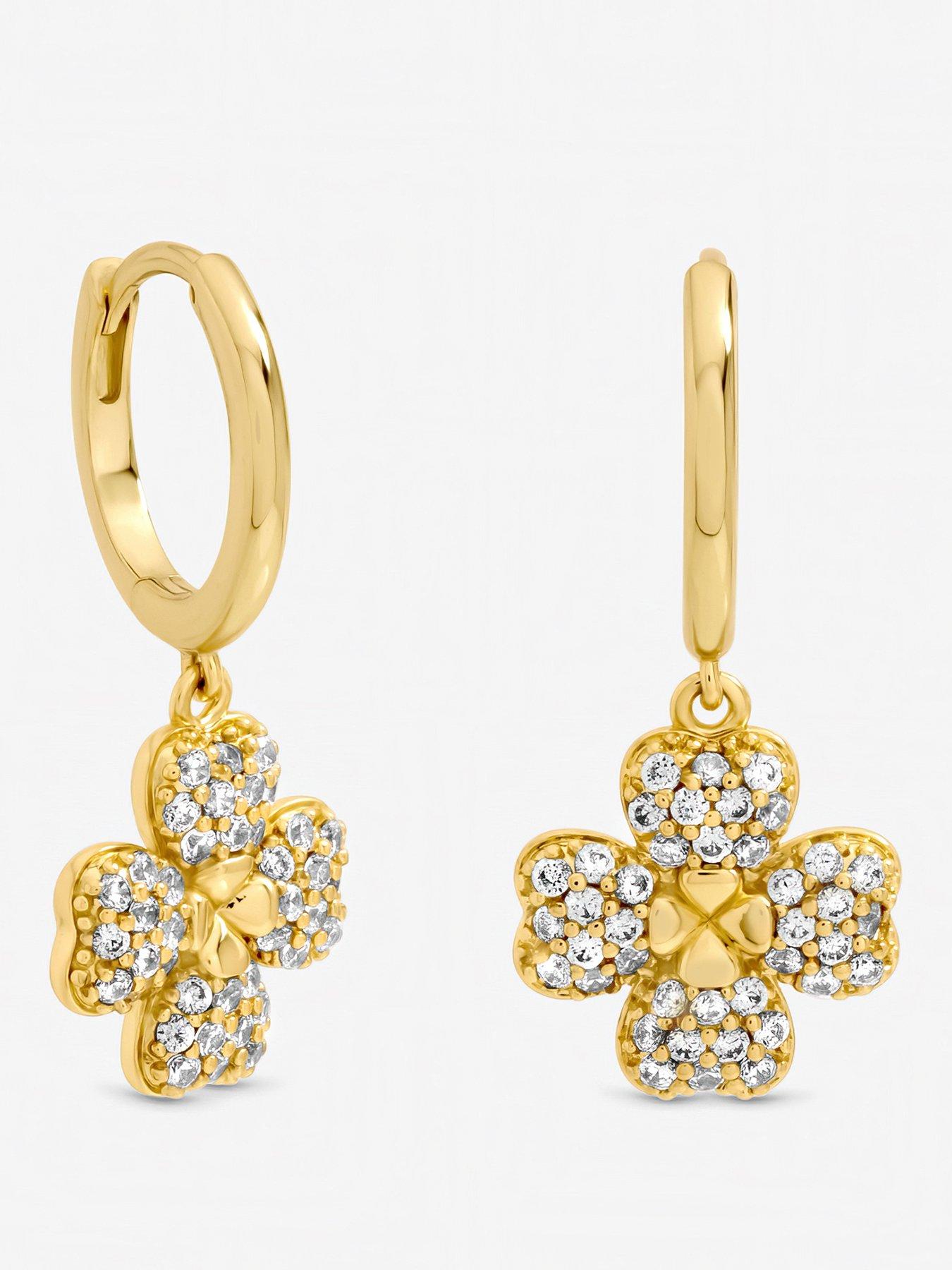 Jon Richard Gold Plated and Pave Clover Huggie Earrings