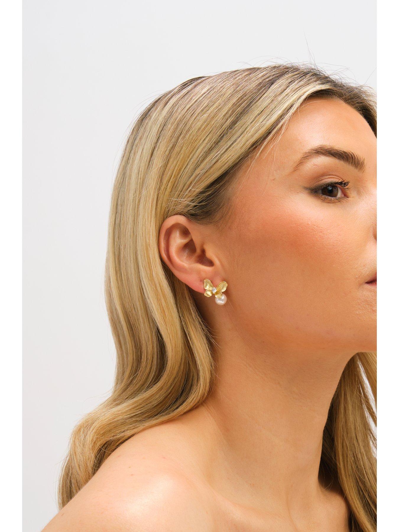 Image 2 of 3 of Jon Richard Gold Plated Satin Butterfly and Pearl Drop Earrings
