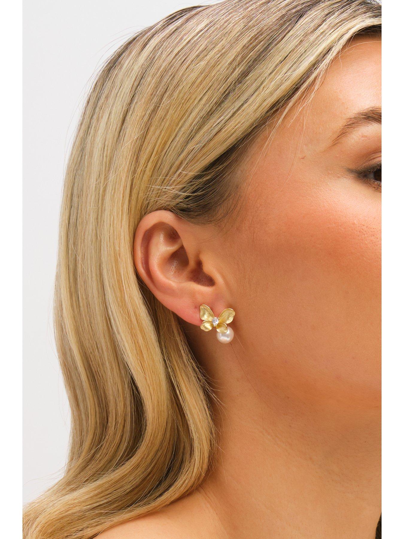 Image 3 of 3 of Jon Richard Gold Plated Satin Butterfly and Pearl Drop Earrings