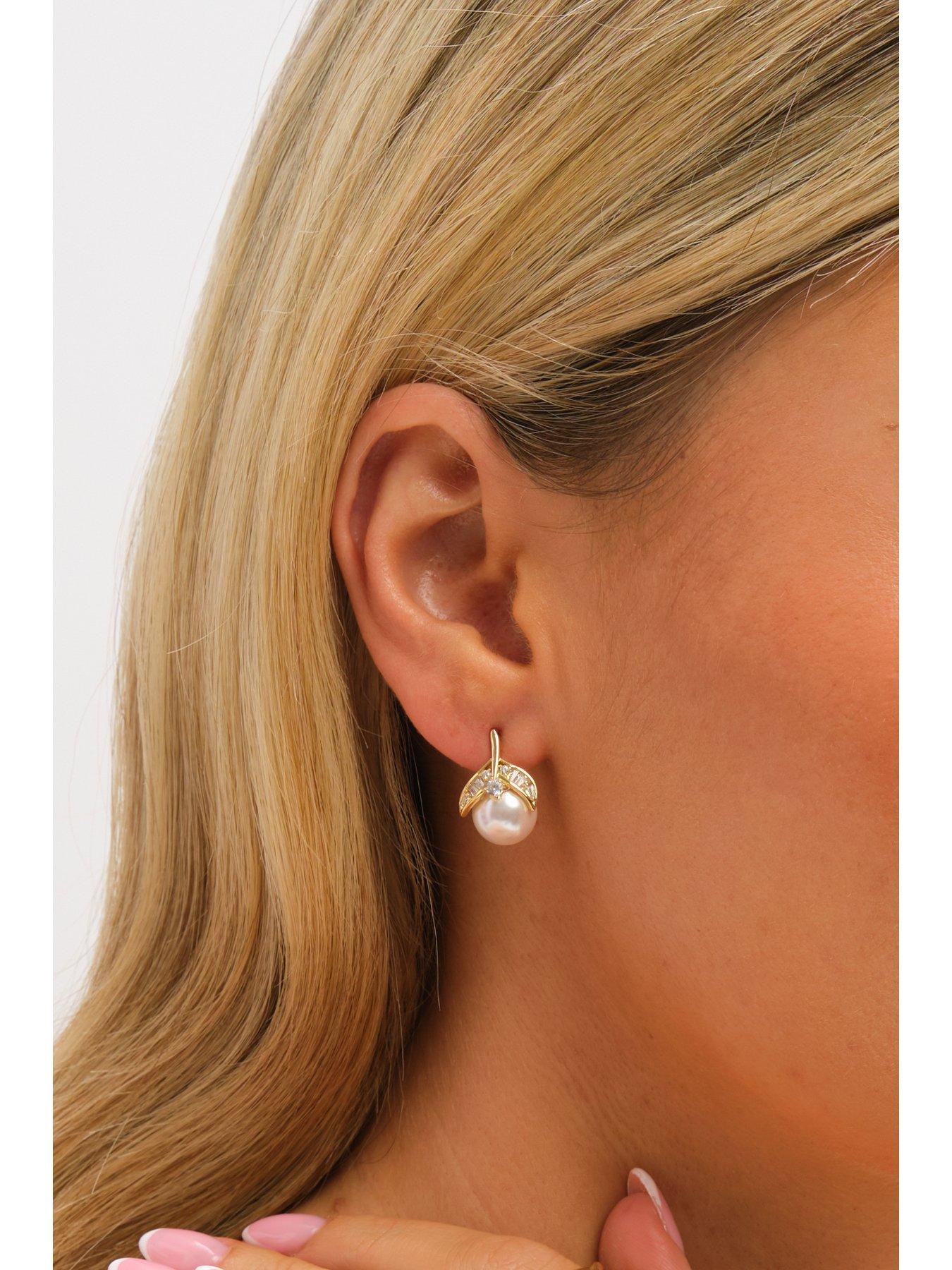 Image 3 of 3 of Jon Richard Gold Plated Crystal and Pearl Leaf Stud Earrings