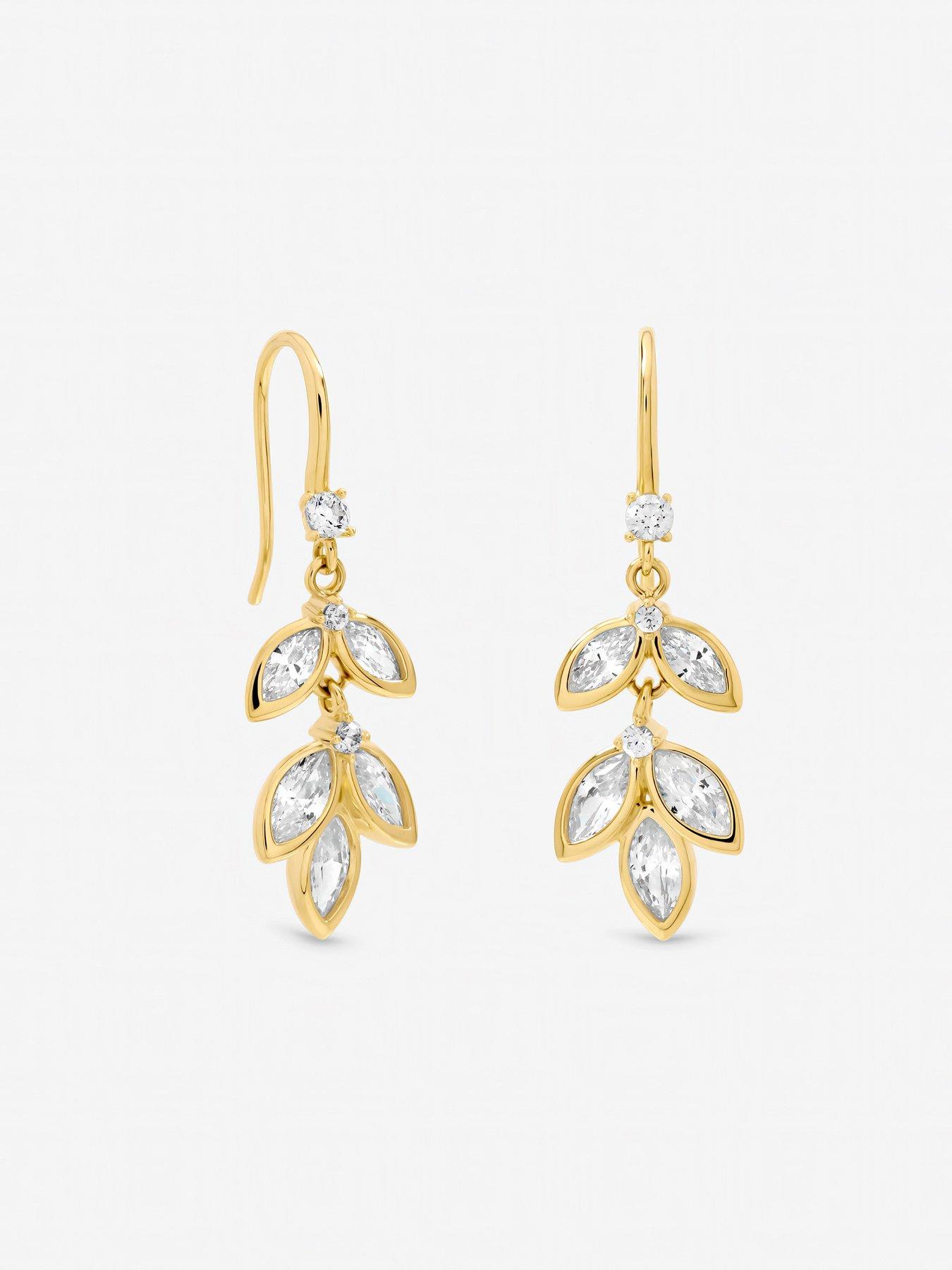 Image 2 of 3 of Jon Richard Gold Plated and Crystal Leaf Drop Fish Hook Earrings