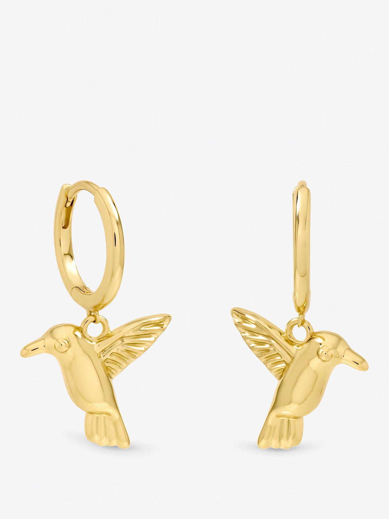 Jon Richard Gold Plated Hummingbird Charm Hoop Earings