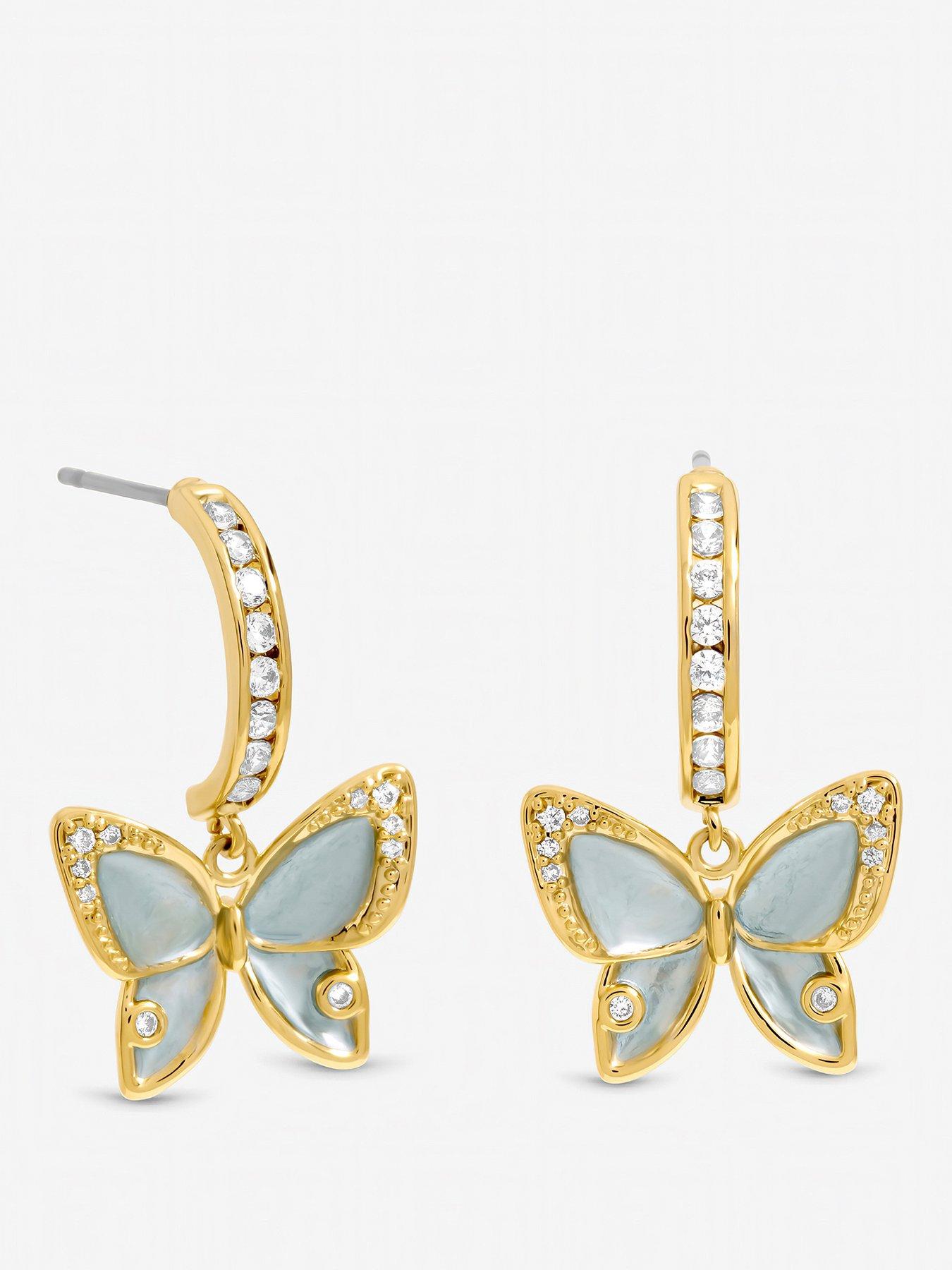 Jon Richard Gold Plated Pave and Blue Butterfly Half Hoop Earrings