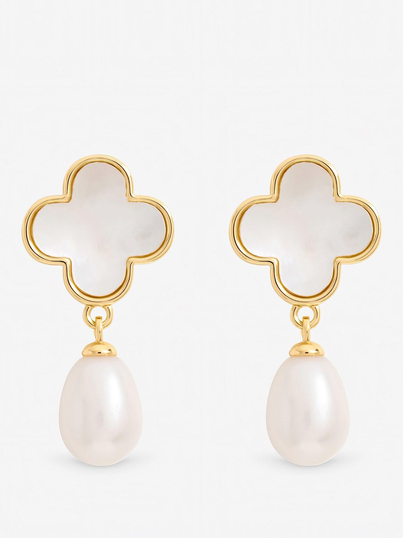 Jon Richard Gold Plated Mother of Pearl Clover and Pearl Drop Earrings