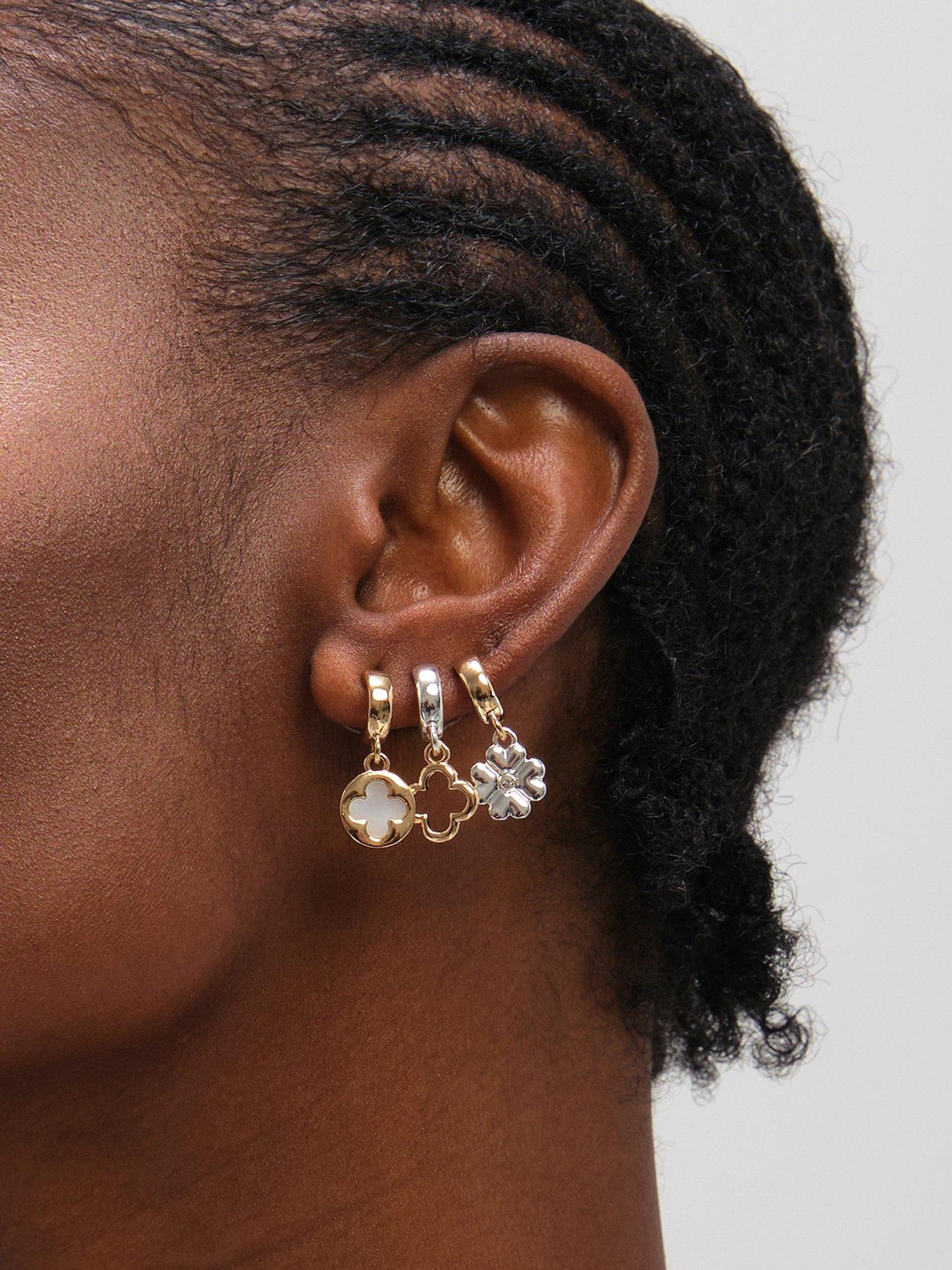 Mood Two Tone Clover Earrings - Pack Of 3