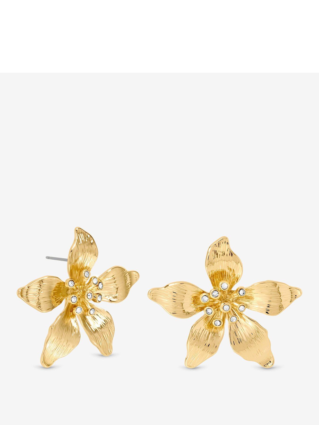 Mood Gold Polished Statement Floral Earrings