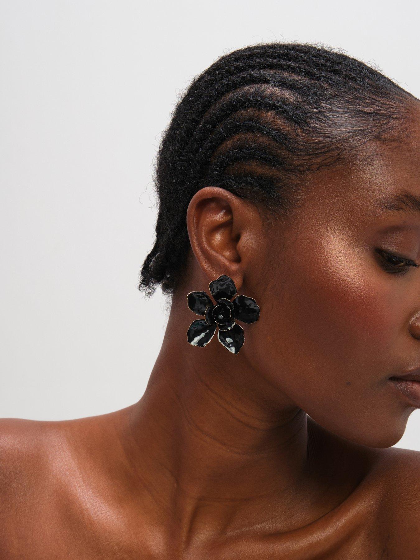 Image 3 of 3 of Mood MOOD JET STATEMENT FLOWER EARRINGS