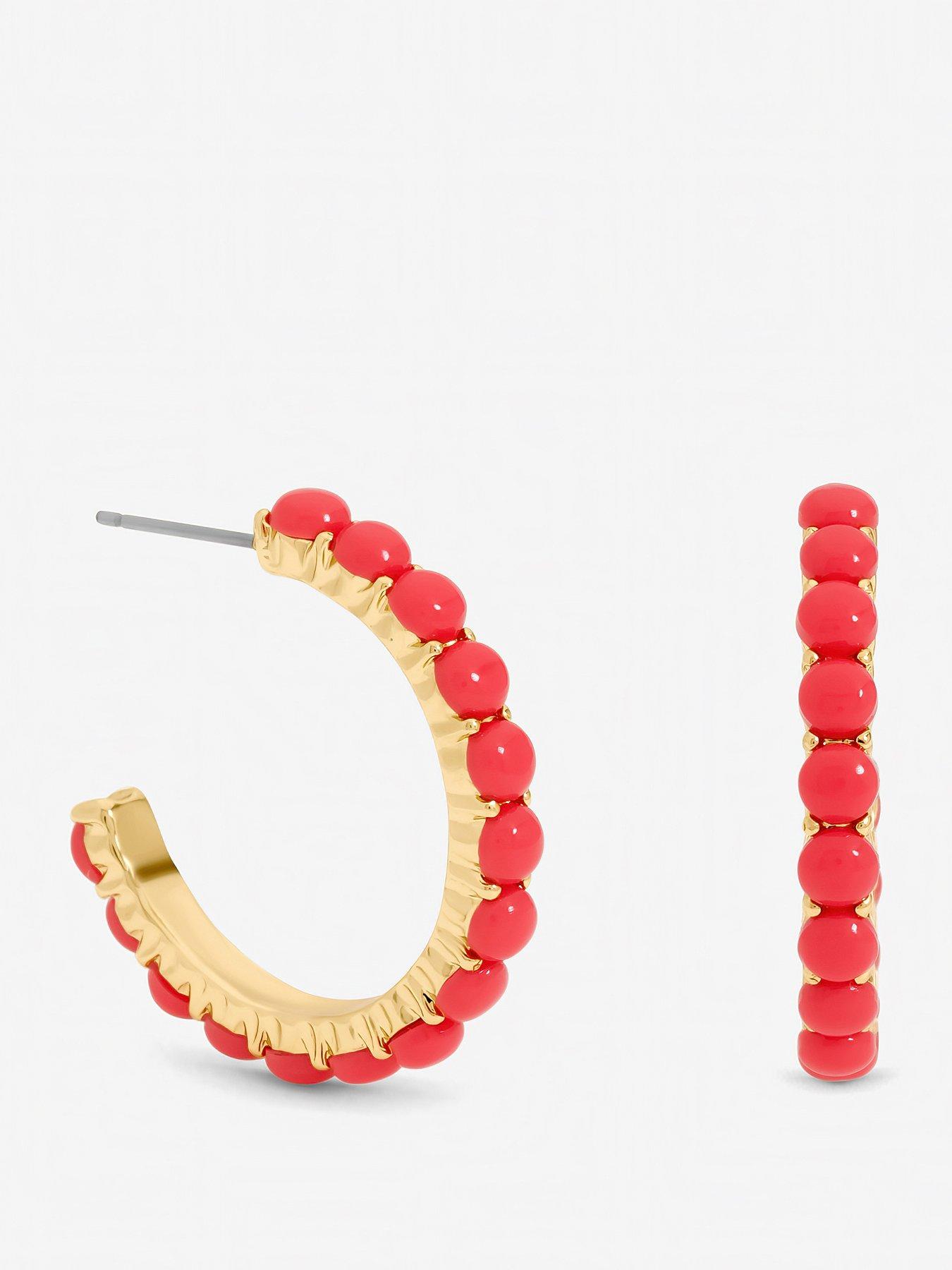 Mood Mood Gold Plated and Coral Bead Hoop Earrings