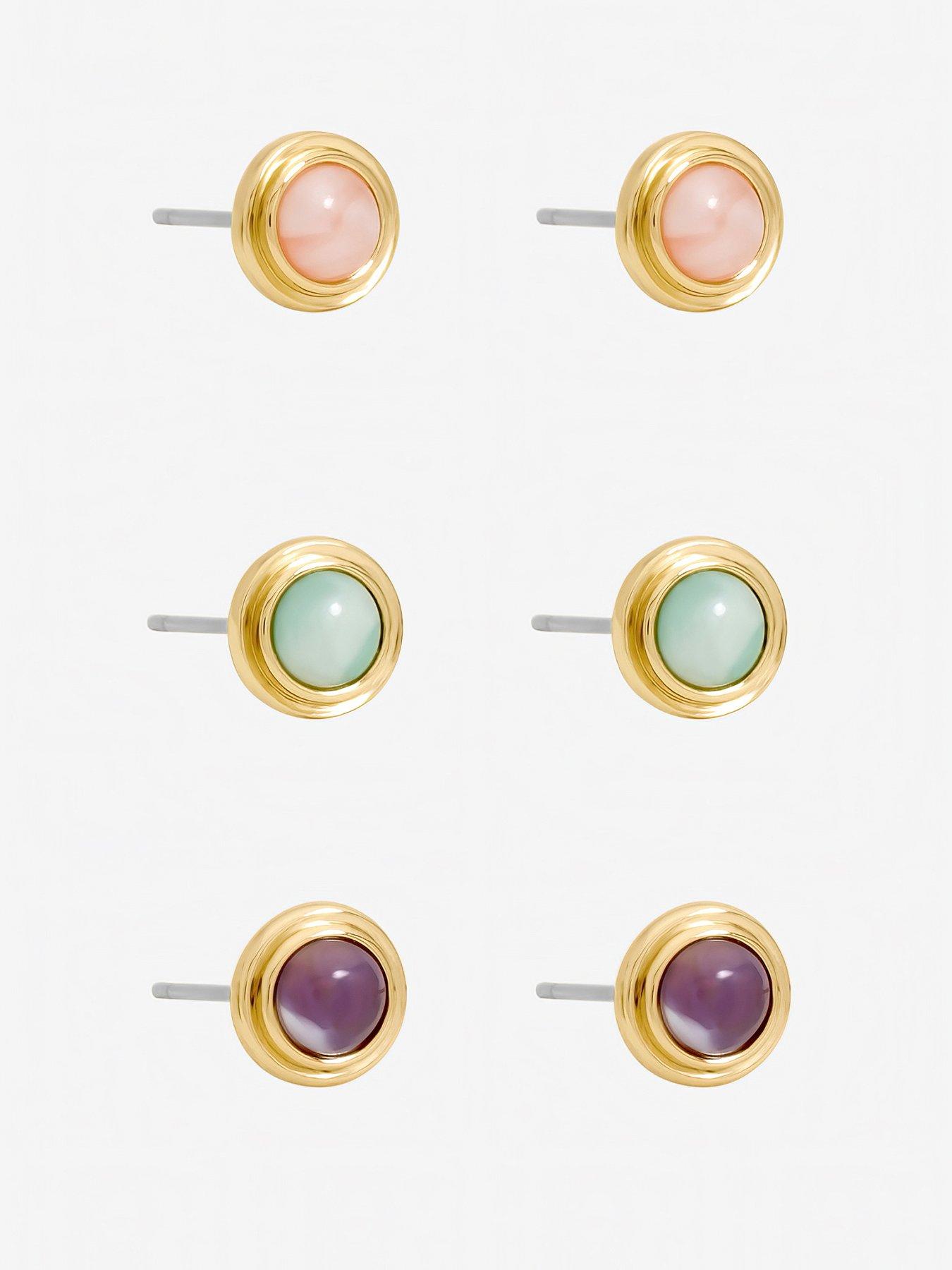 Mood Mood Gold Plated Coral Studs - Pack of 3