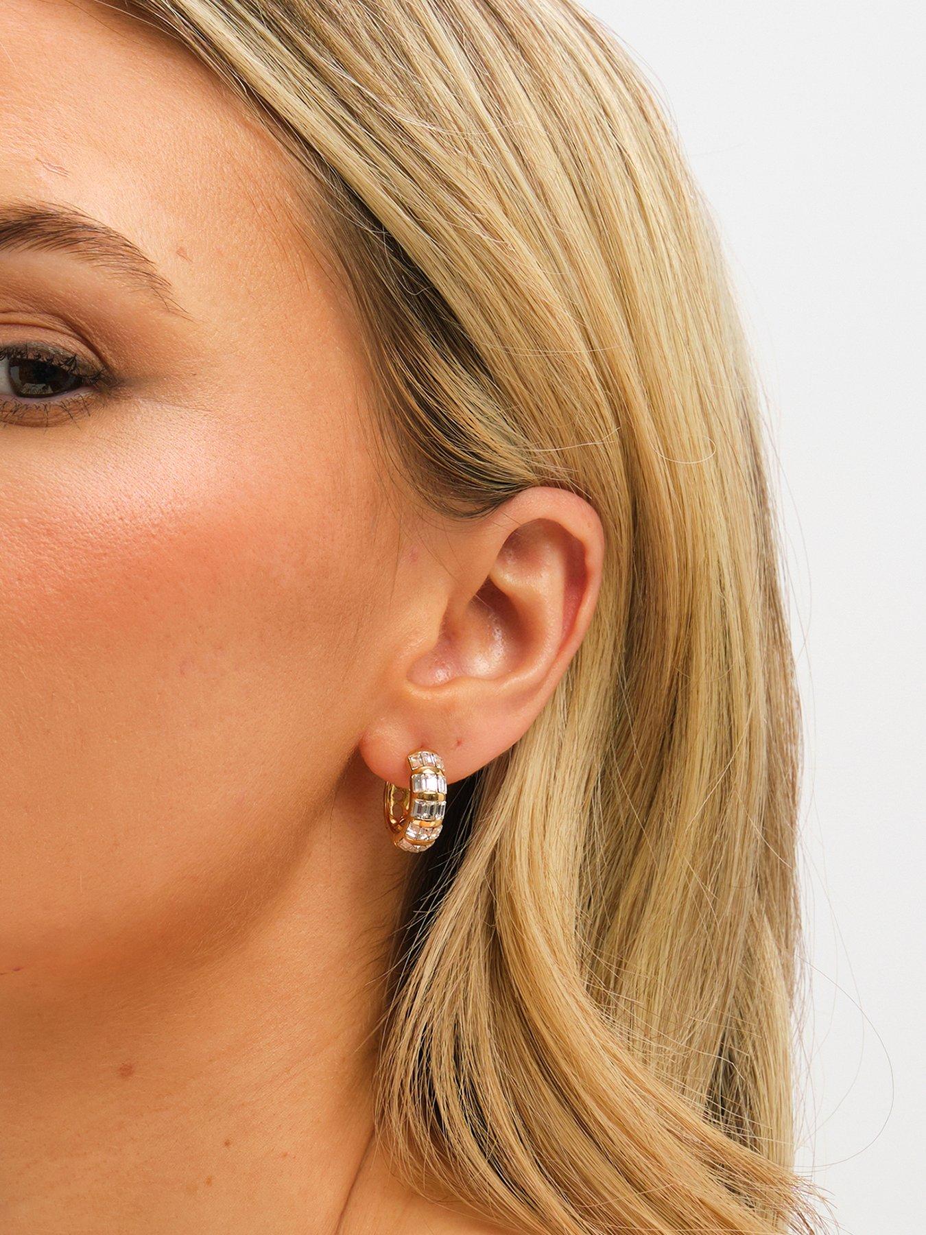 Jon Richard Gold Plated and Crystal Baguette Hoop Earrings, Gold, Women