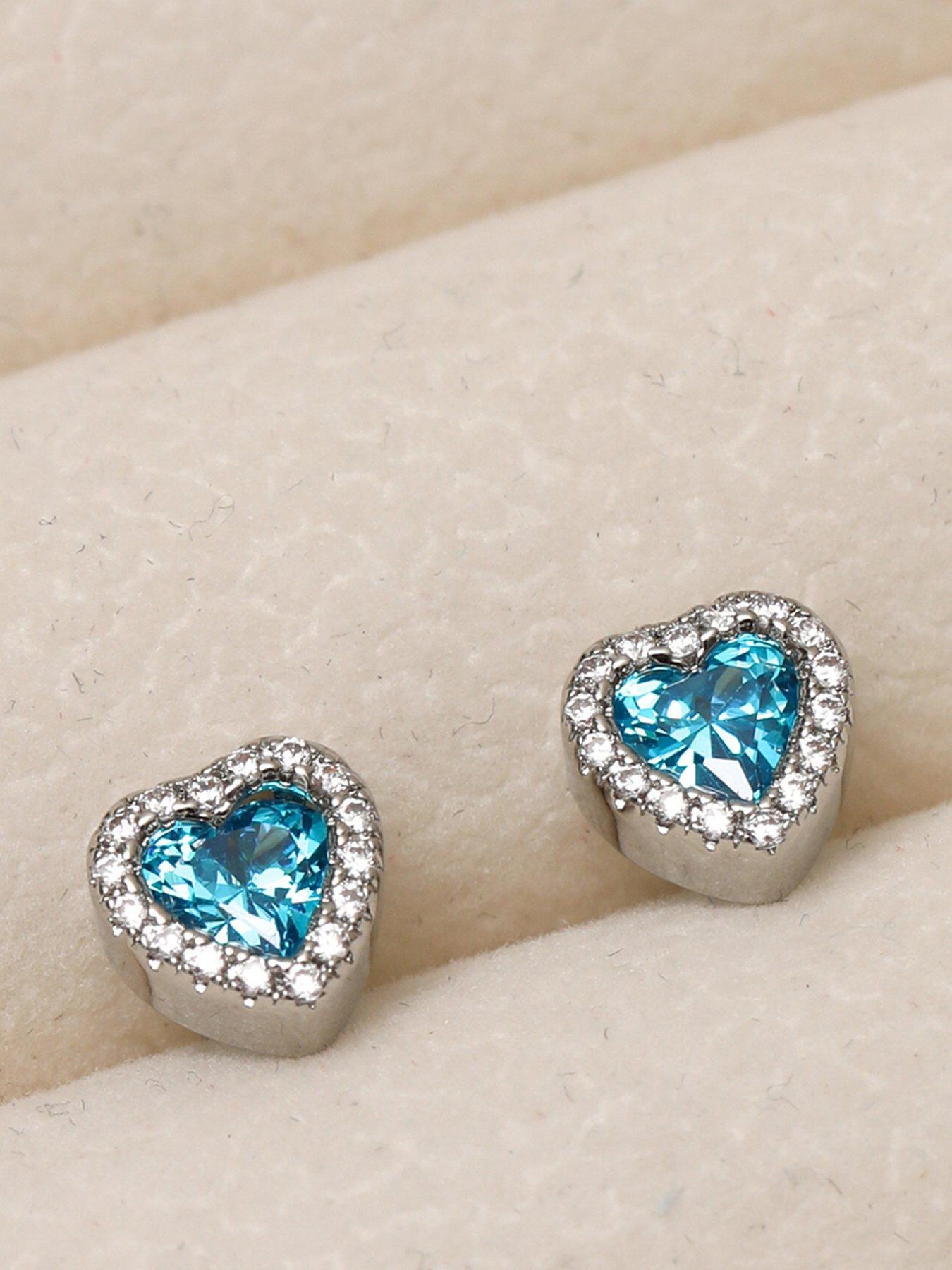 Jon Richard Rhodium Plated and Blue Heart Stud Earrings