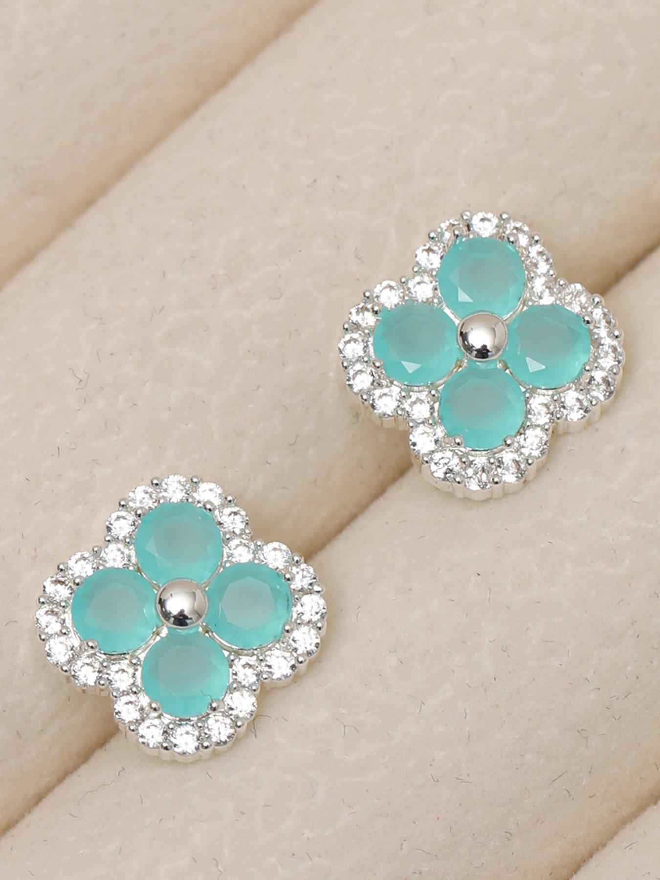 Image 1 of 1 of Jon Richard Silver Plated and Blue Clover Stud Earrings