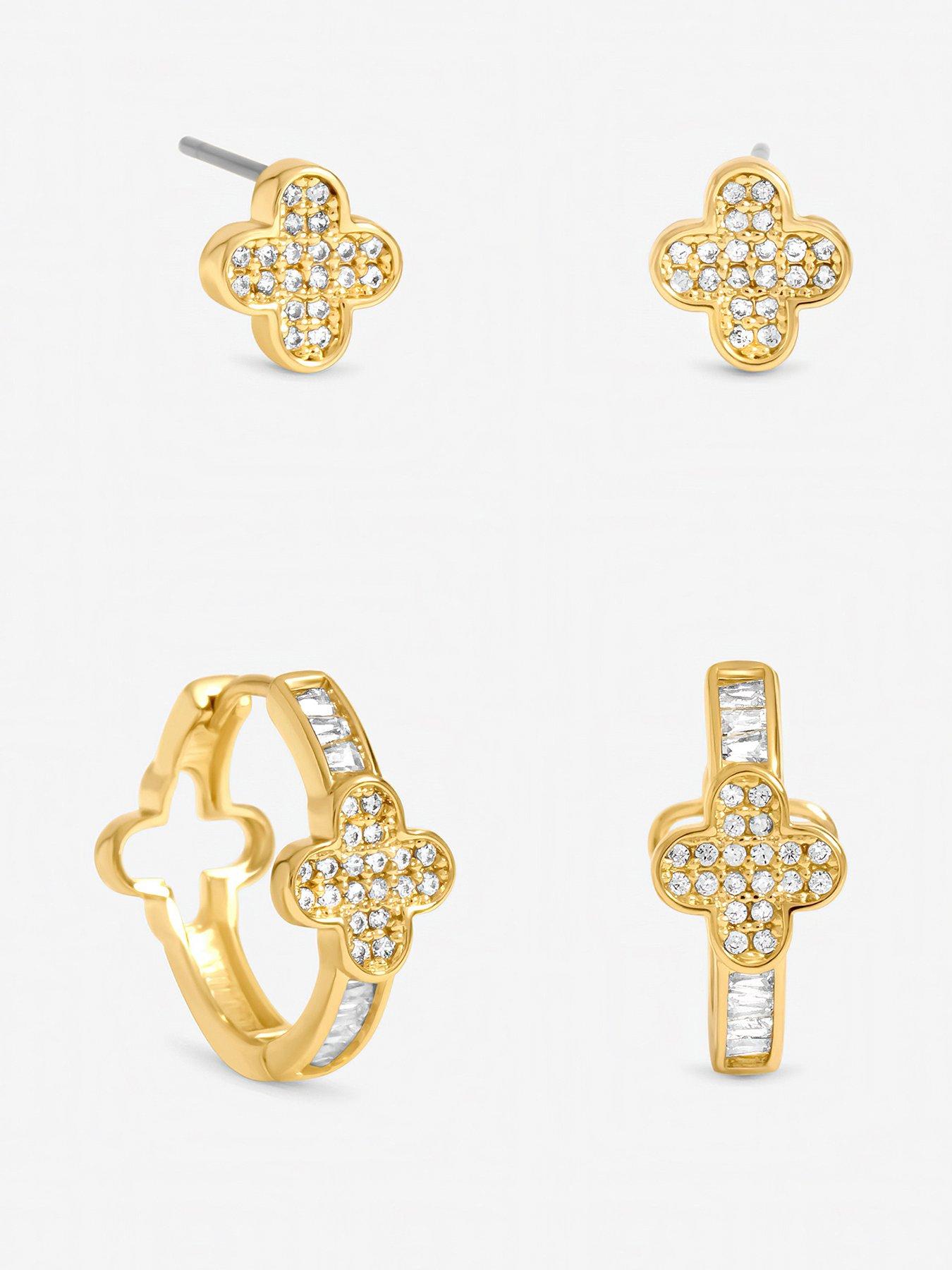 Jon Richard Gold Plated and Pave Clover Hoop Earrings - Pack of 2