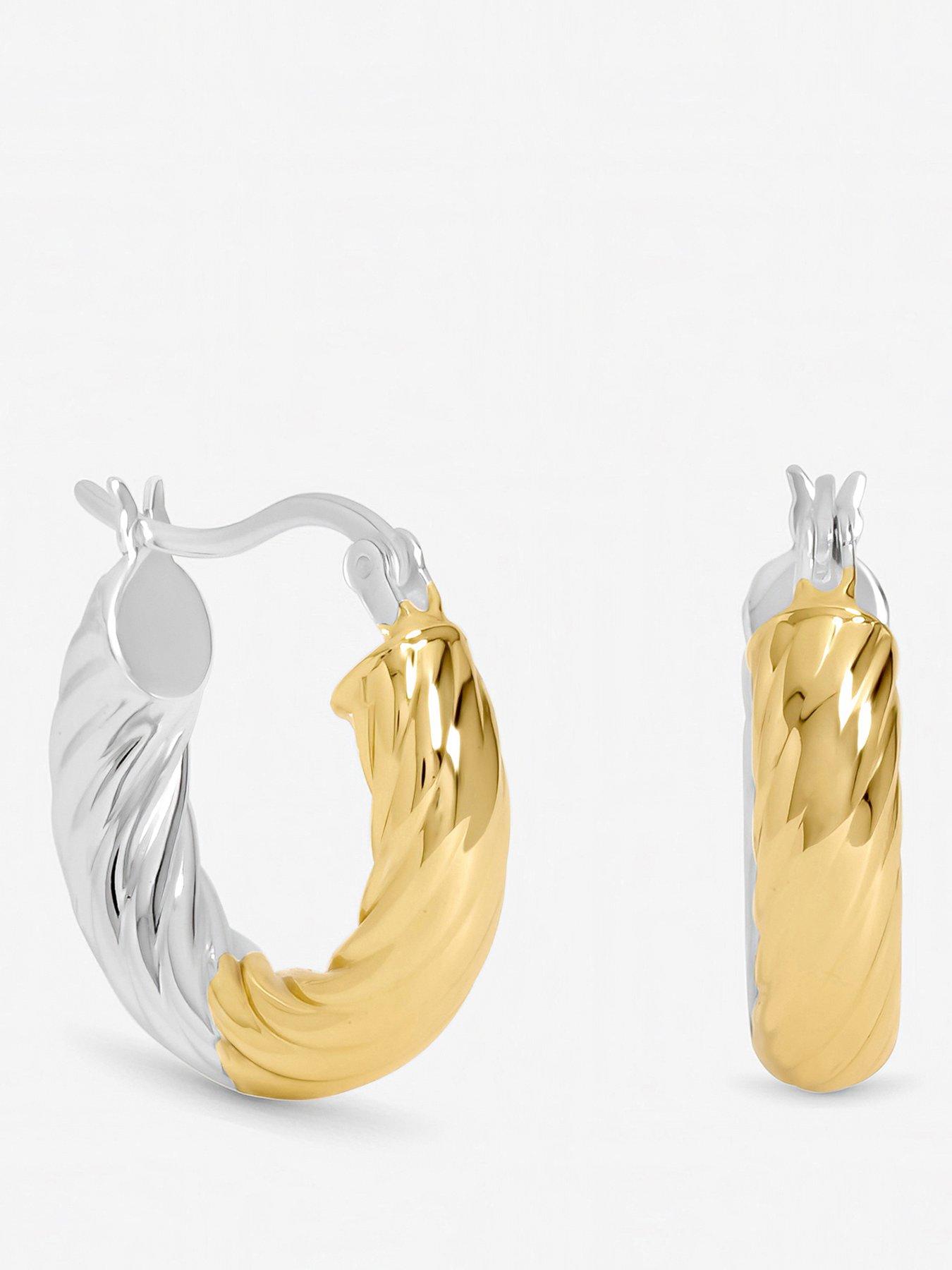 Image 1 of 3 of Inicio Sterling Silver Two Tone Textured Twist Hoop Earrings