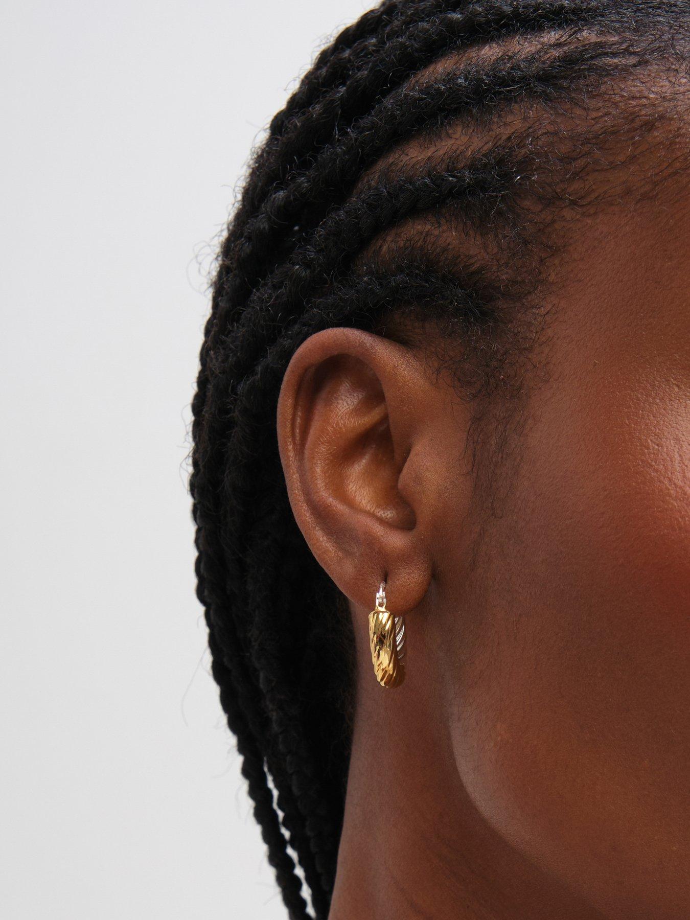 Image 2 of 3 of Inicio Sterling Silver Two Tone Textured Twist Hoop Earrings