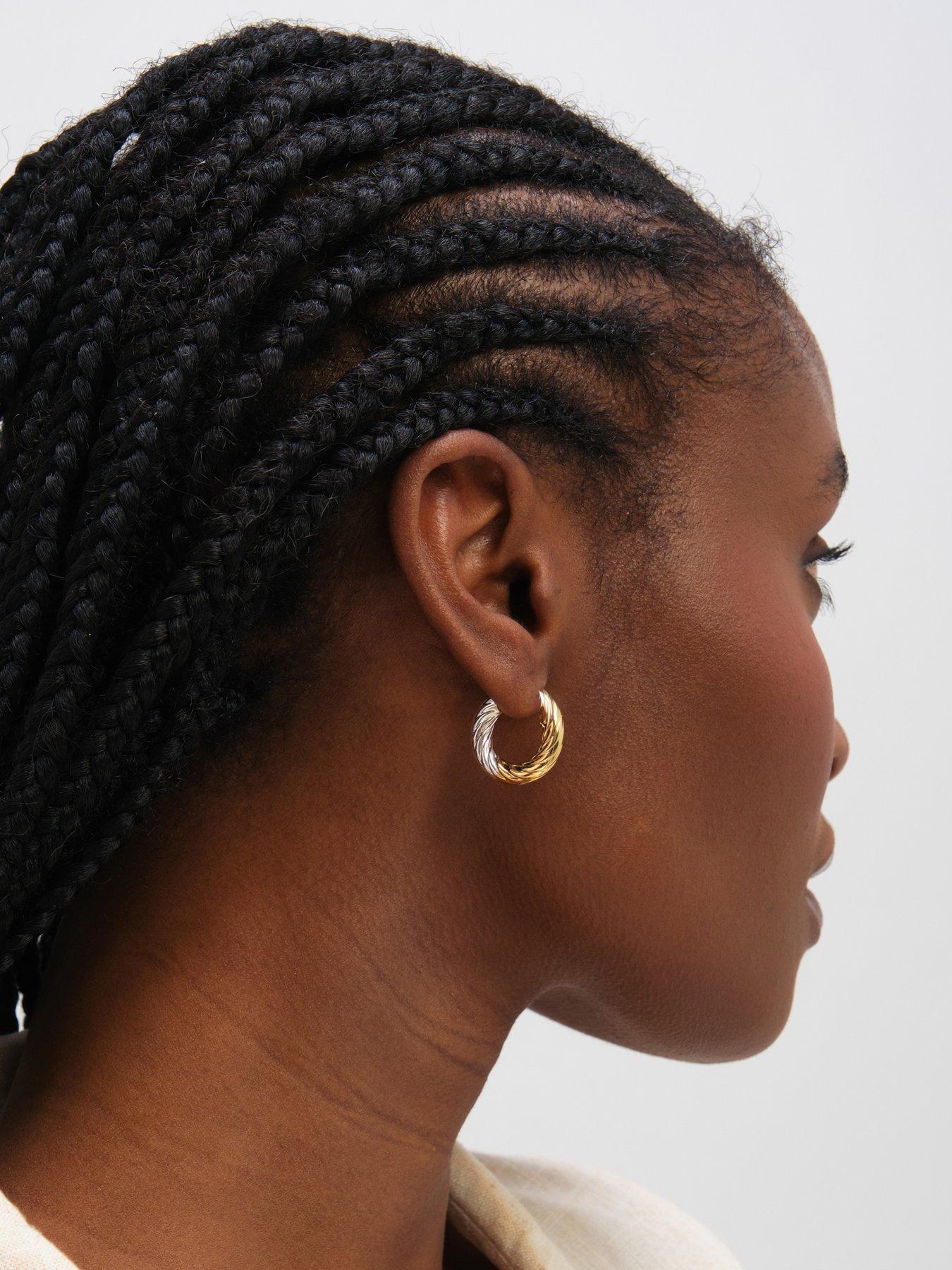 Image 3 of 3 of Inicio Sterling Silver Two Tone Textured Twist Hoop Earrings