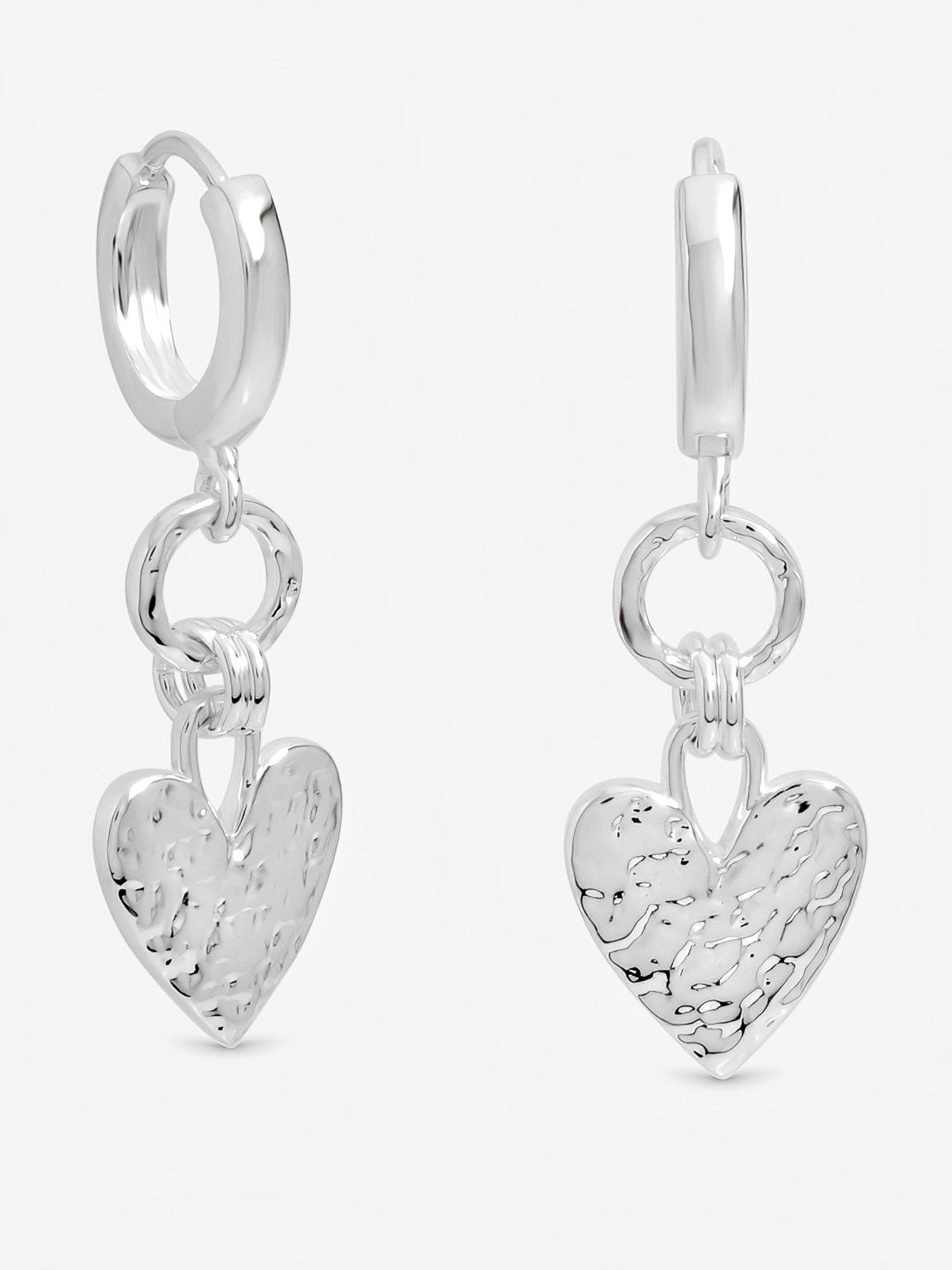 Inicio Hammered Heart Link Drop Hoop Earrings