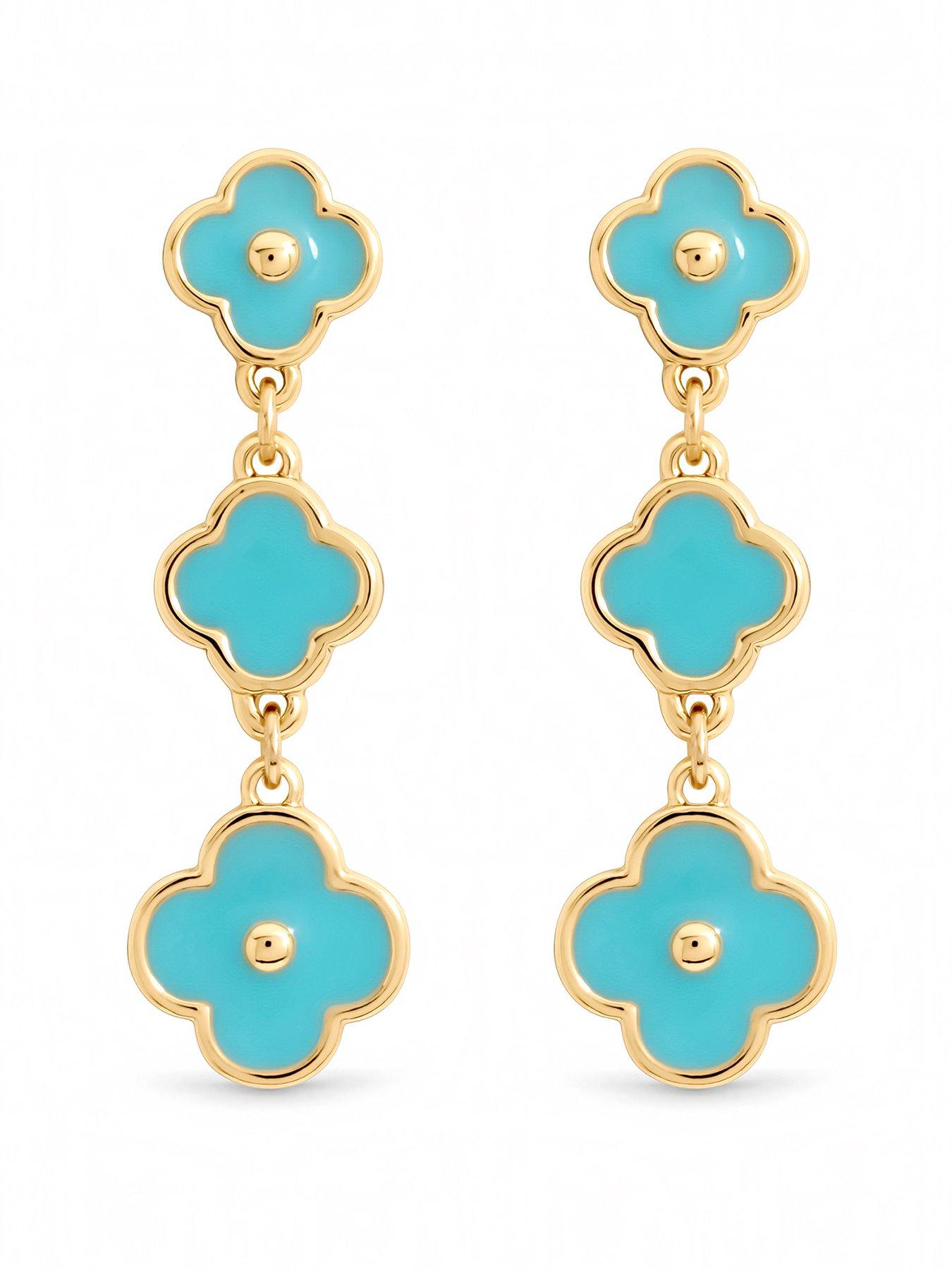 Mood Gold Plated and Turquoise Clover Drop Earrings