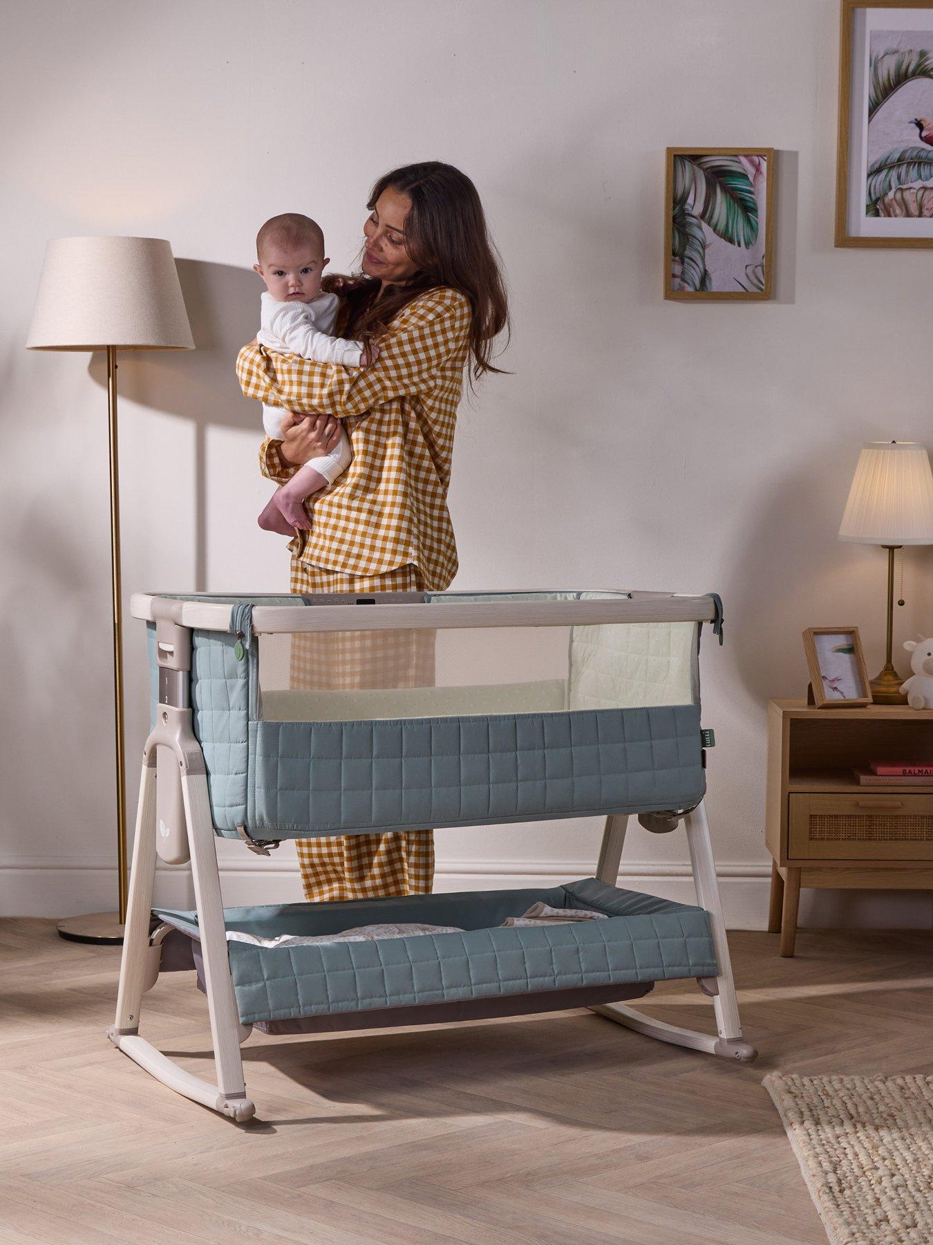 Tutti Bambini Cozee Sense Bedside Crib - Whitewash / Kelp