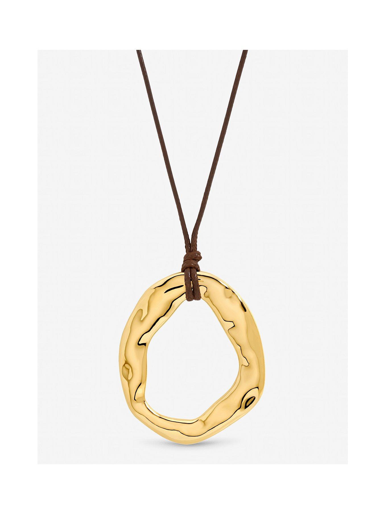 Inicio Gold Plated and Brown Cord Open Pendant - Gift Pouch