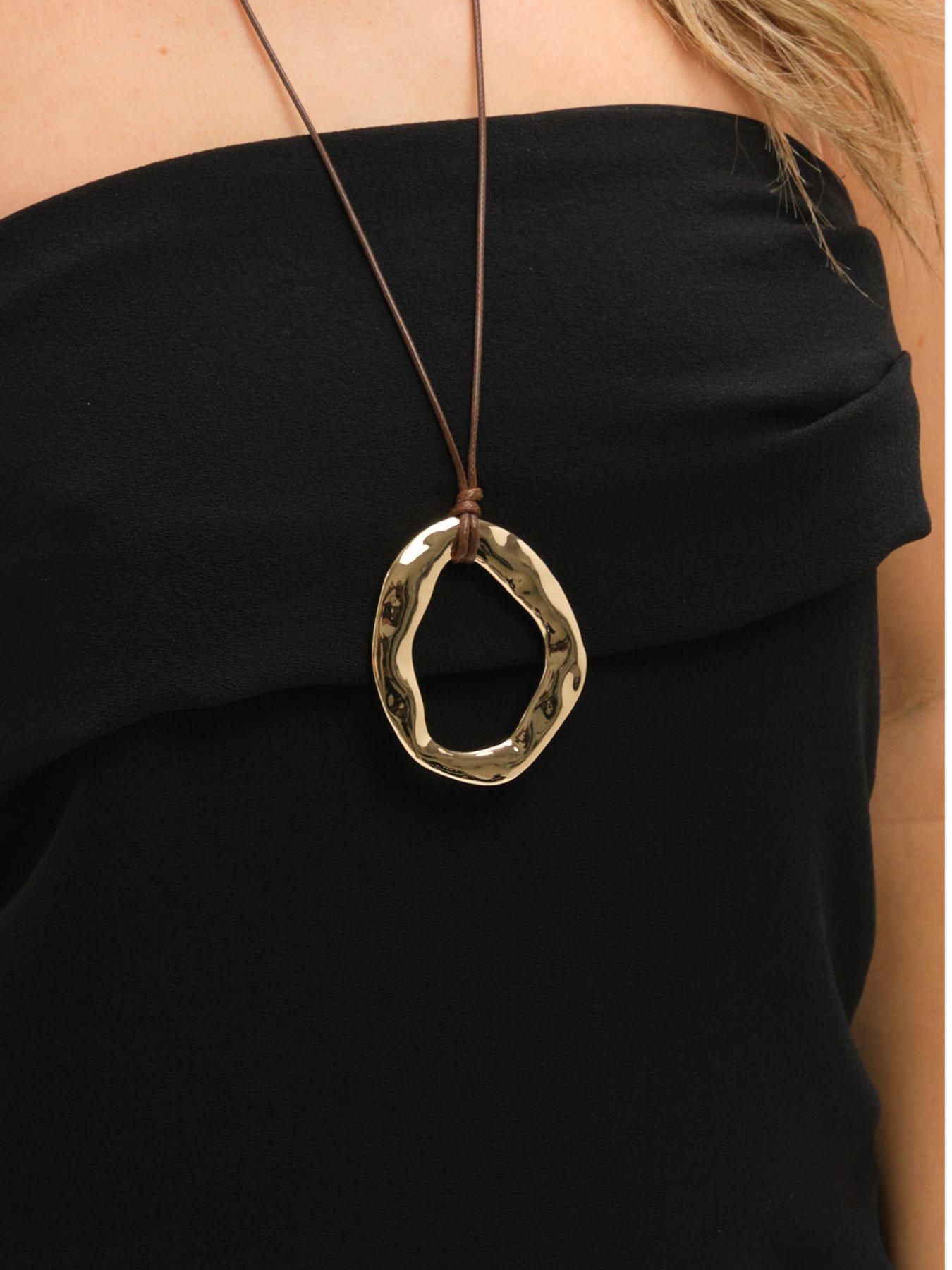 Image 3 of 3 of Inicio Gold Plated and Brown Cord Open Pendant - Gift Pouch