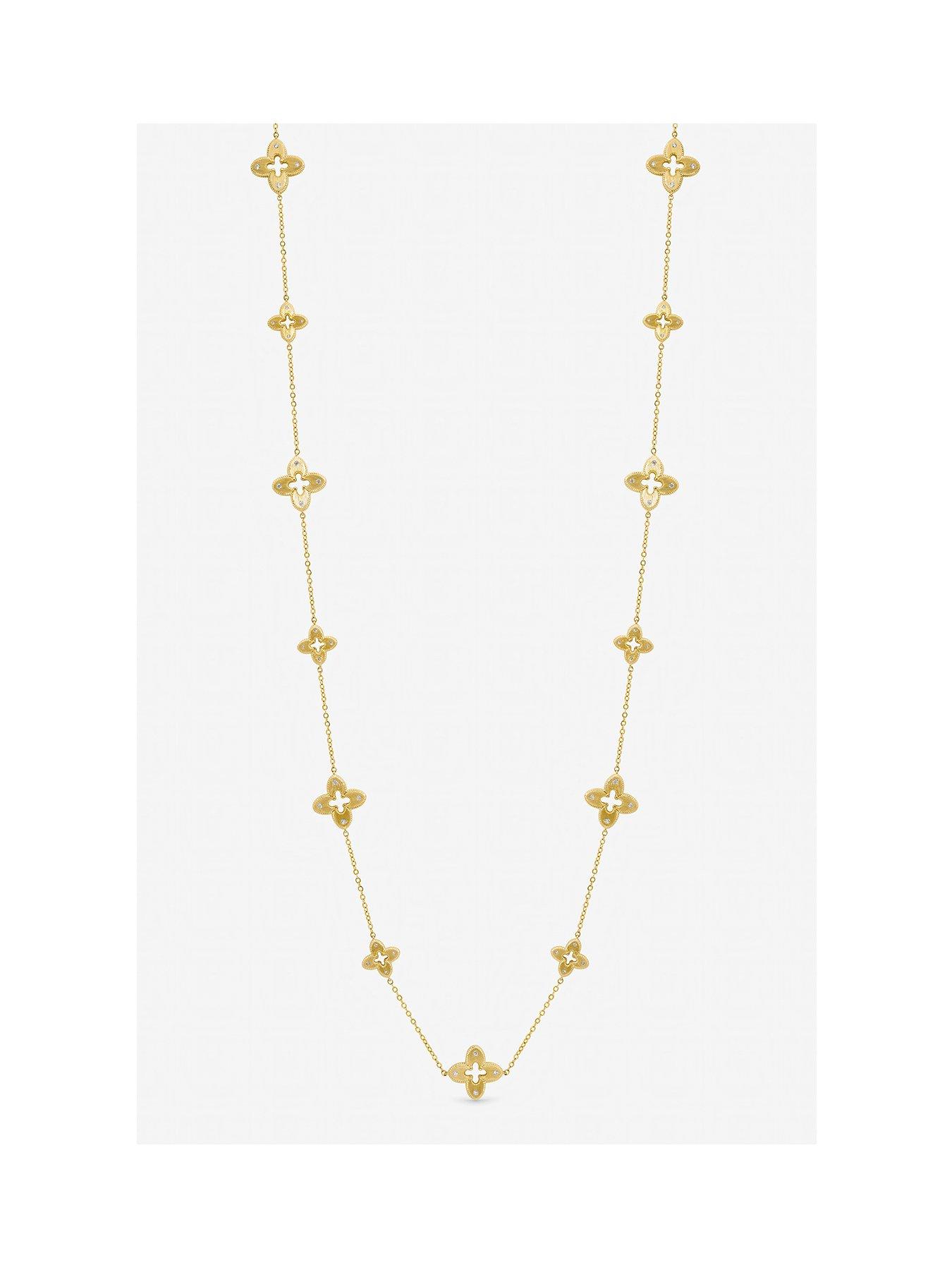 Jon Richard Gold Plated Textured Crystal Clover Long Necklace