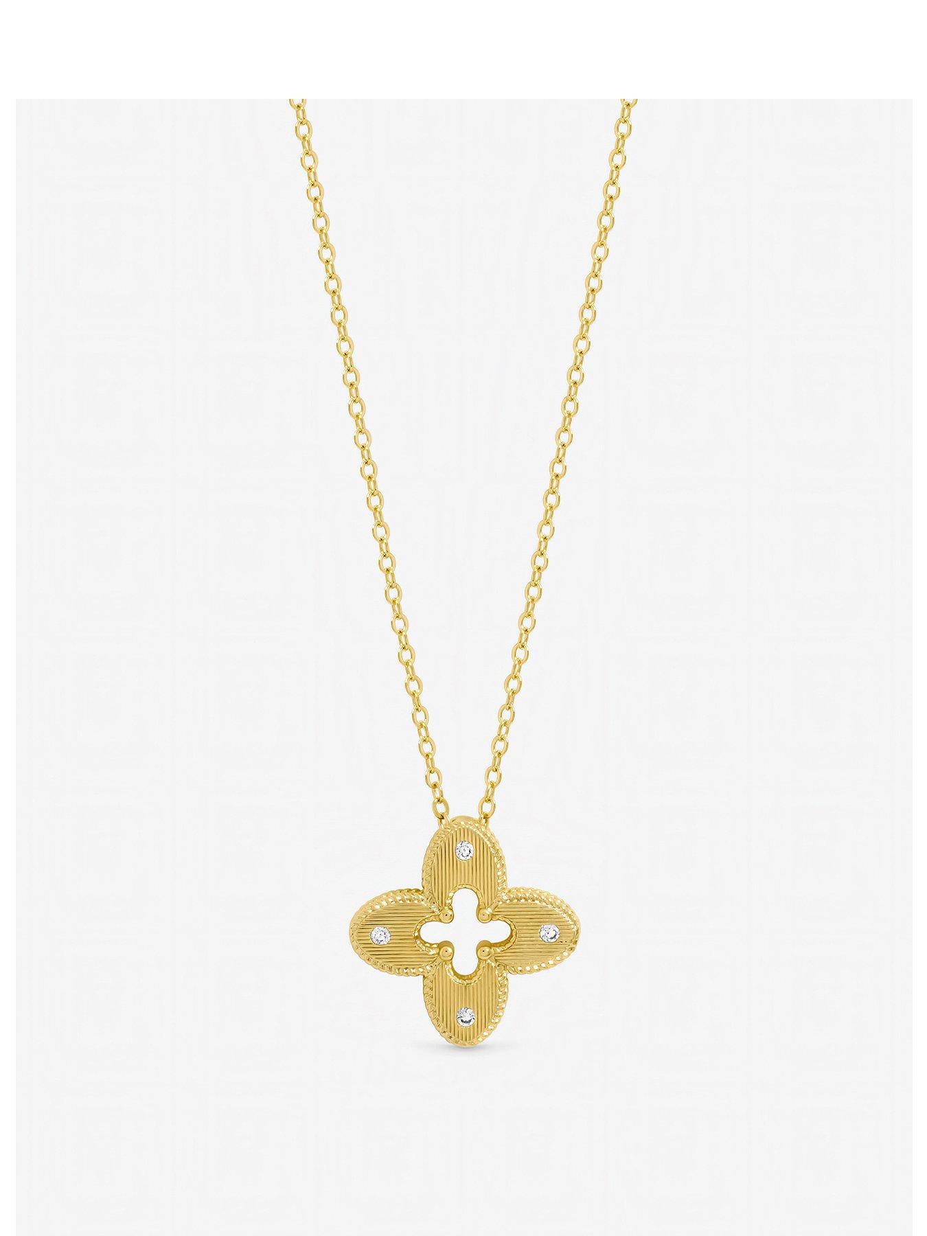 Image 2 of 3 of Jon Richard Gold Plated Textured Crystal Clover Pendant