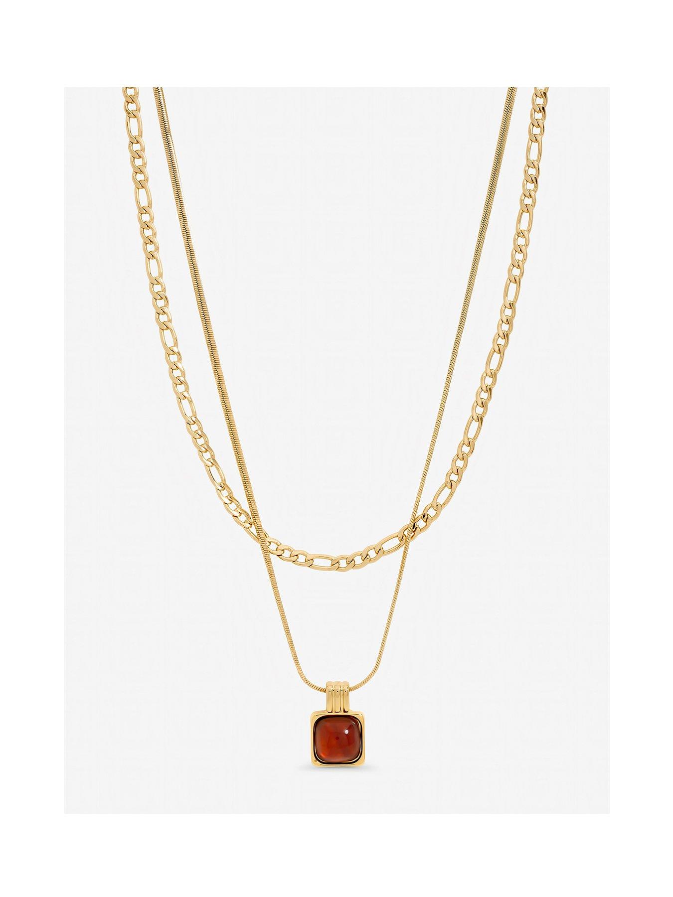 Mood Mood Gold Plated Double Layer Chain and Resin Necklace